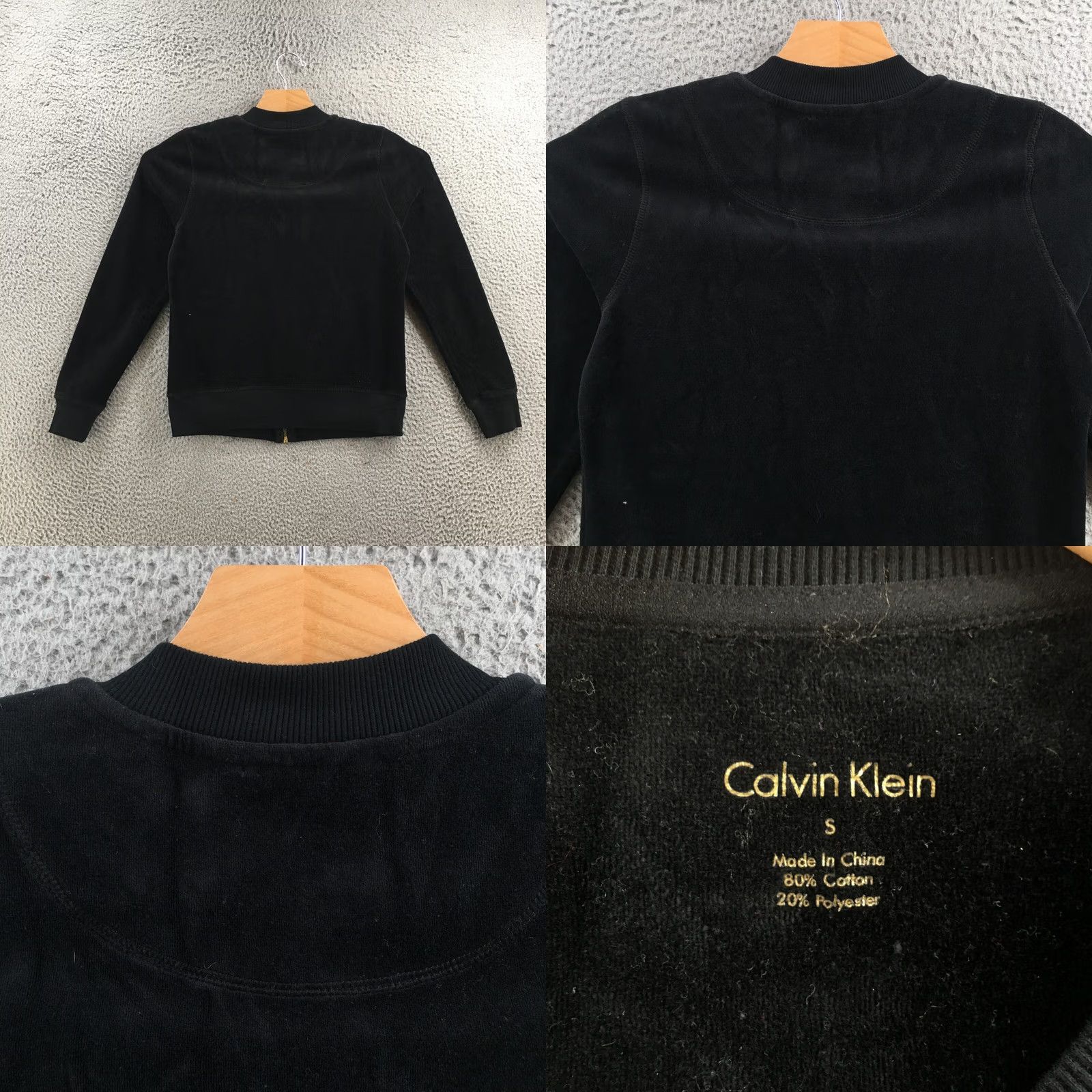 Calvin Klein Calvin Klein Zip Up Velour Jacket Womens S Black Cotton Blend Gold Logo Zipper Size S / US 4 / IT 40 - 8 Thumbnail