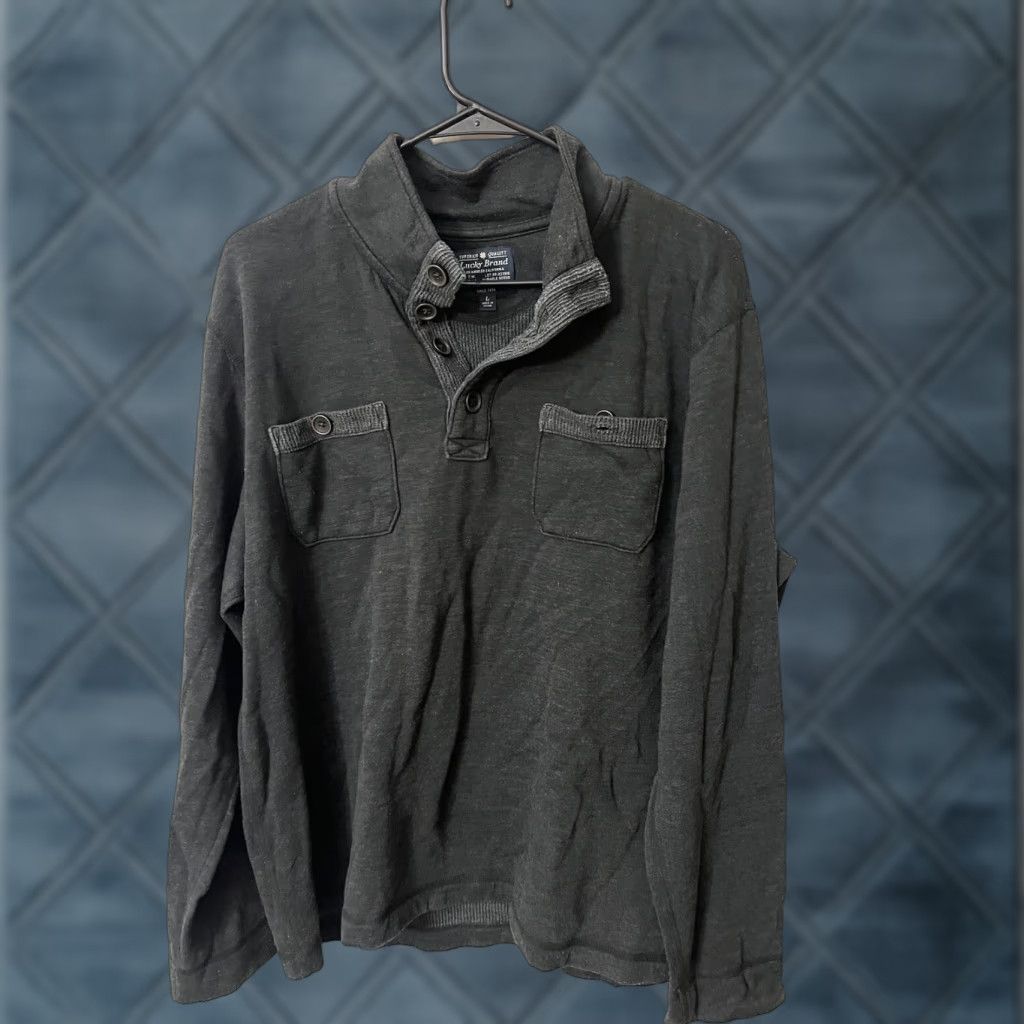 Lucky Brand Lucky Brand Sweater 1/4 ButtonThermal Mock Neck Pullover Size L Dark Gray Men's Size US L / EU 52-54 / 3 - 1 Thumbnail