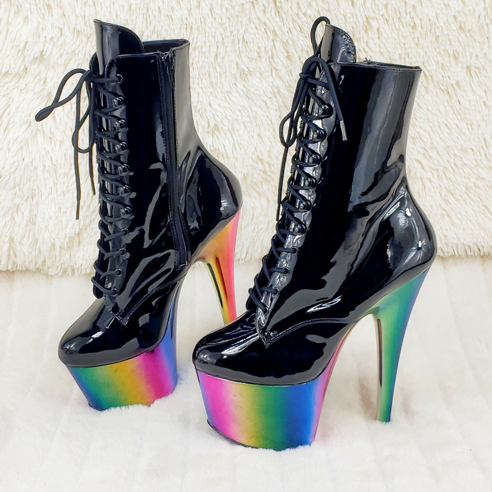 Other Adore 1020RC Black Patent Rainbow Platform 7" High Heel Ankl Size US 10 / IT 40 - 7 Thumbnail