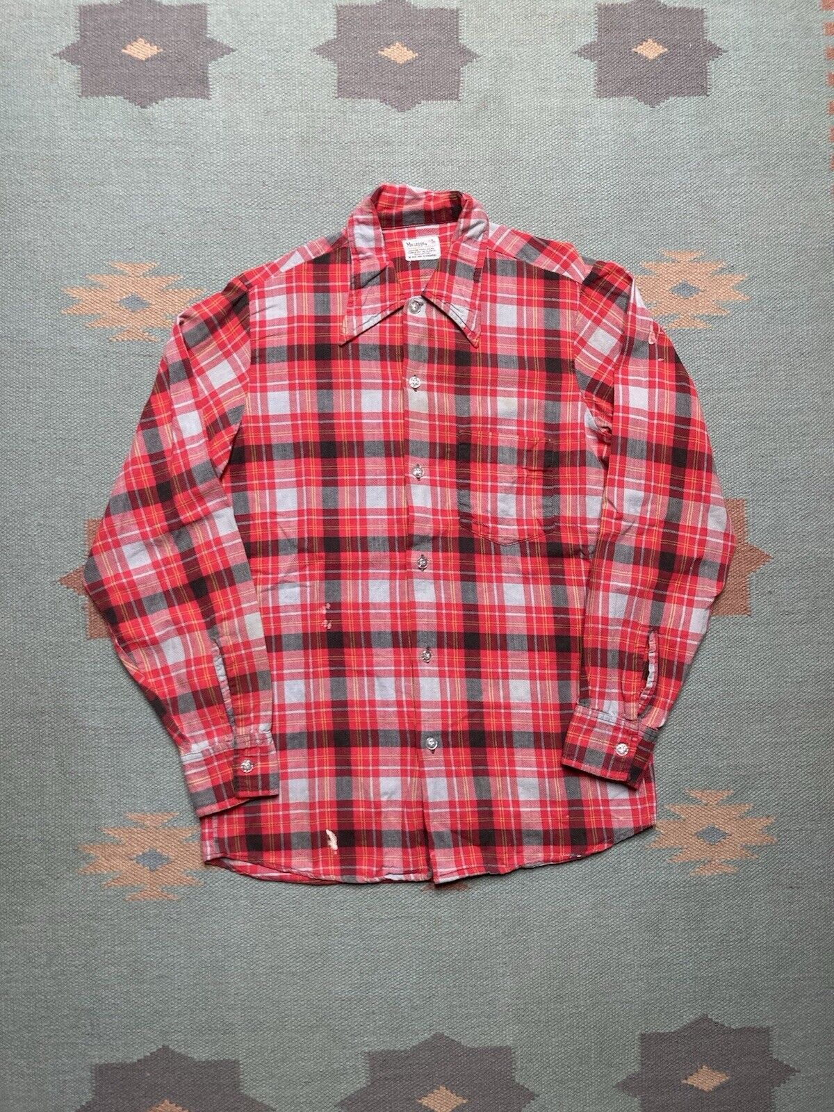 Vintage VTG 70s cotton flannel Mr Leggs check soft red plaid small Size US S / EU 44-46 / 1 - 1 Thumbnail