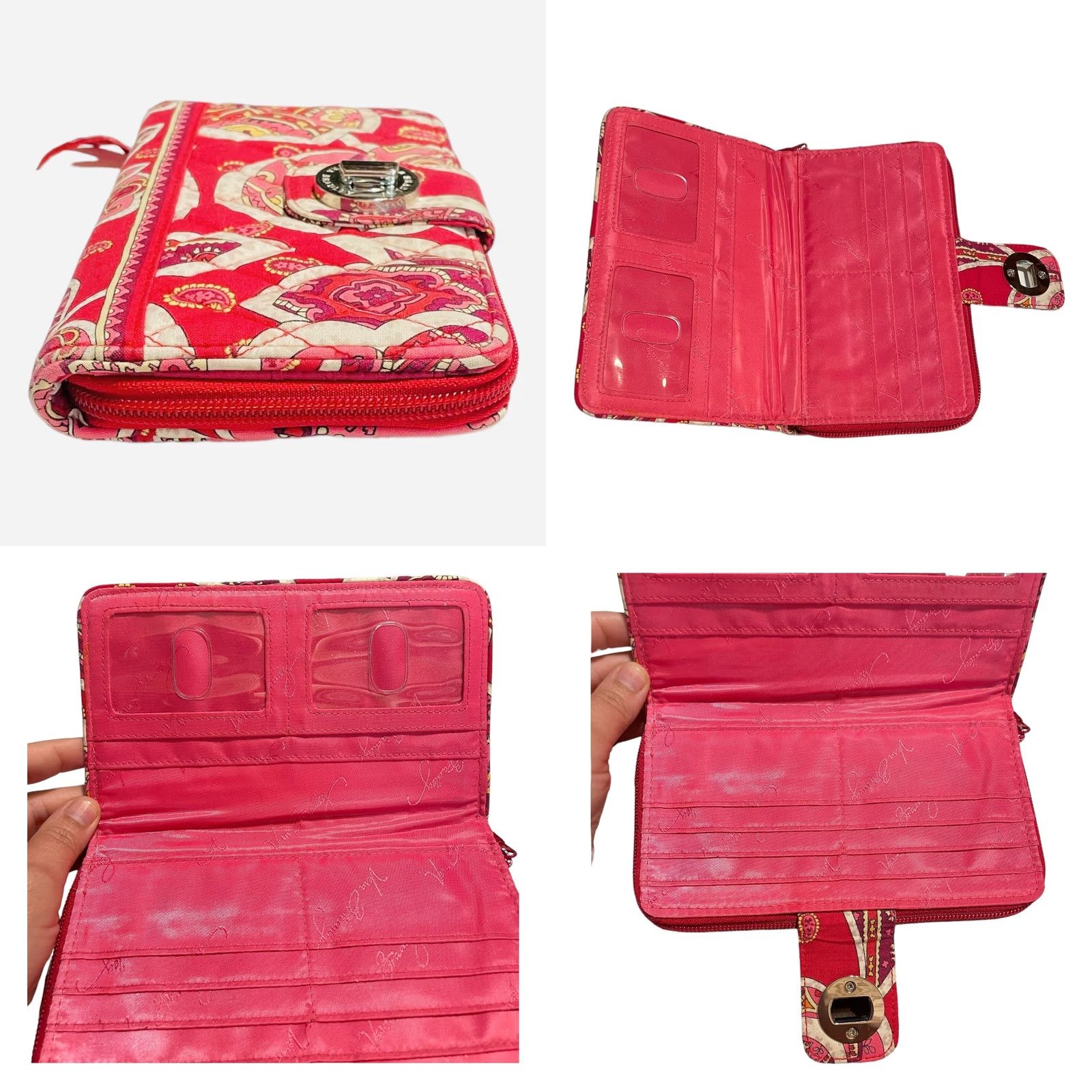 Vera Bradley Vera Bradley Rosy Posies Wallet Card Holder Women’s Pink Red Floral Turn-Lock Knit Cotton Quilted 5x8 in Hipster Medium Pink/Red Pattern Girls Womens Size ONE SIZE - 8 Thumbnail