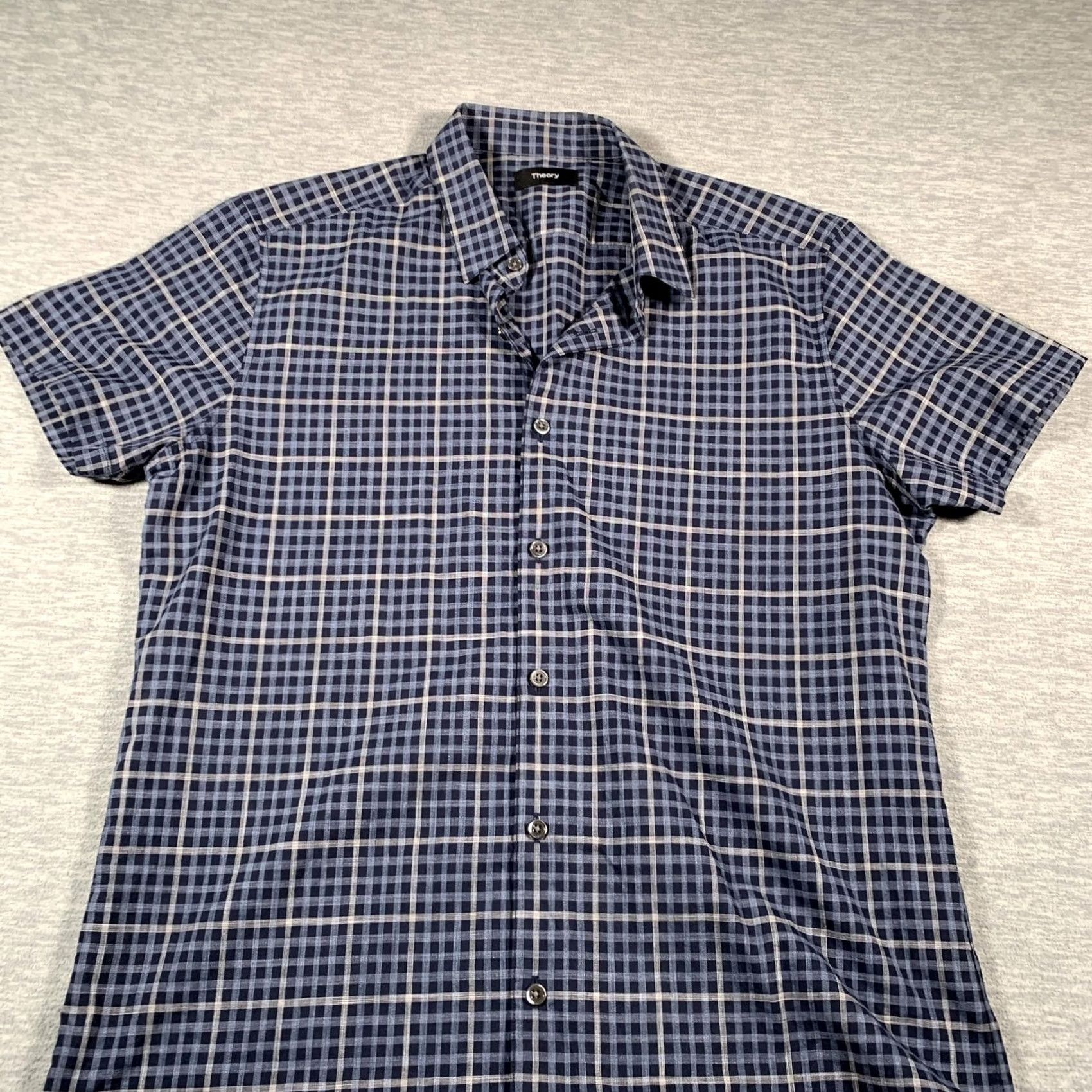 Theory Theory Shirt Mens Medium Blue Plaid Short Sleeve Button Zack S Balance Check Size US M / EU 48-50 / 2 - 2 Thumbnail