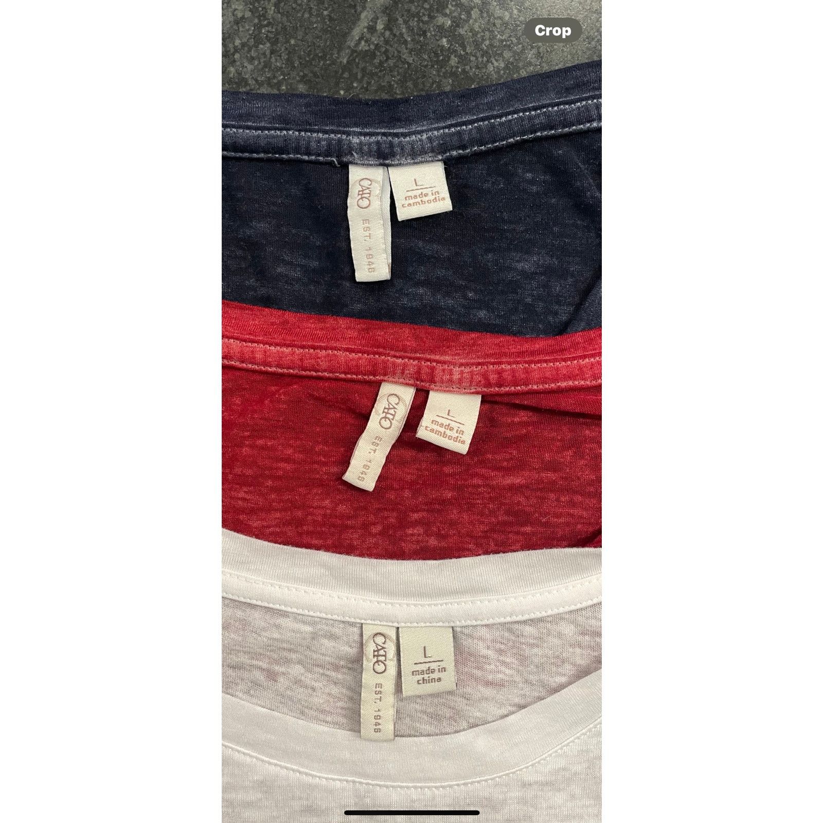 Other CATO 3 ladies tees, navy, red and white with peace sign. LG Size L / US 10 / IT 46 - 1 Thumbnail