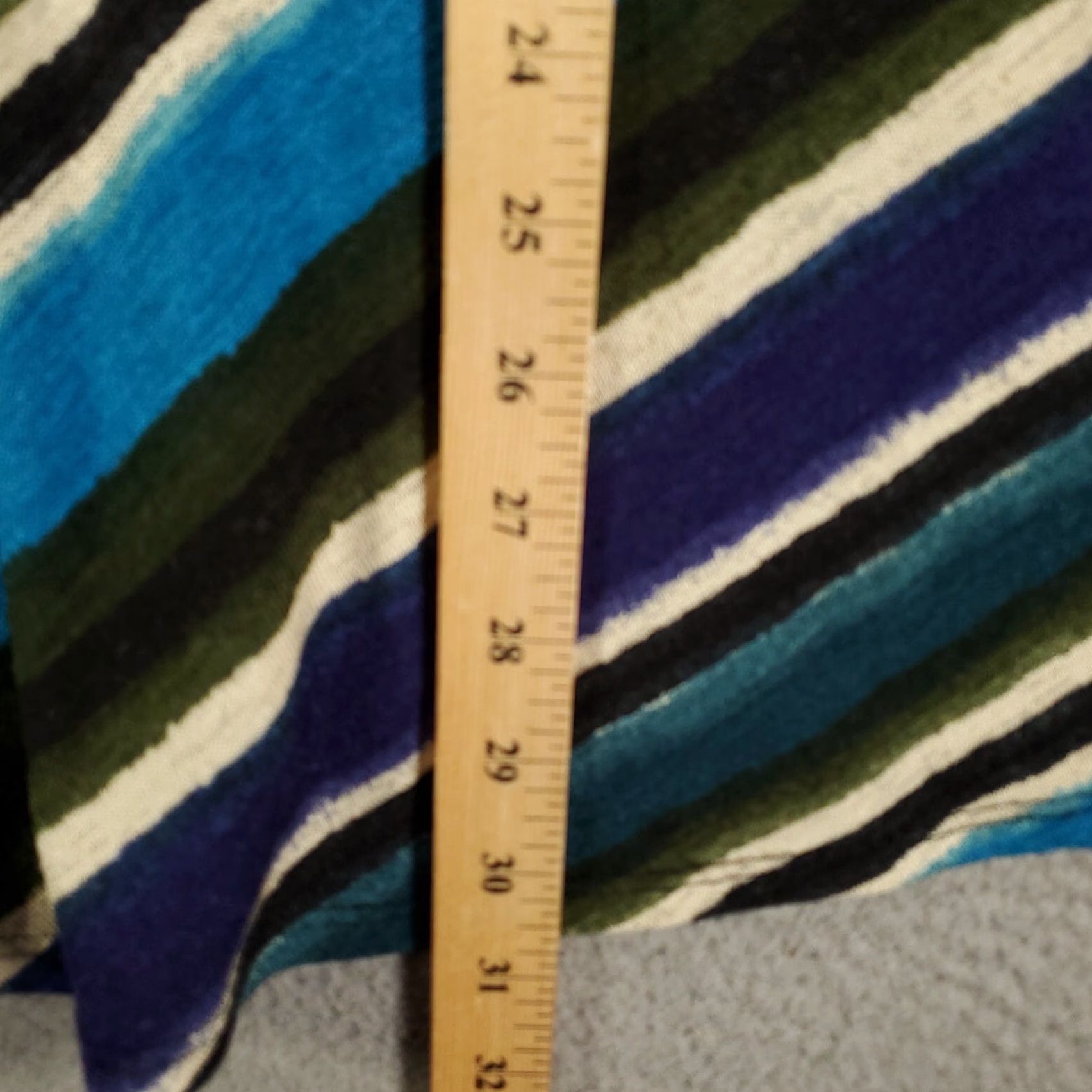 Vintage Womens Tunic Top Size 2X Blue Green White Striped V Neck Pullover Blouse Stretch Size XXL / US 16-18 / IT 52-54 - 3 Thumbnail