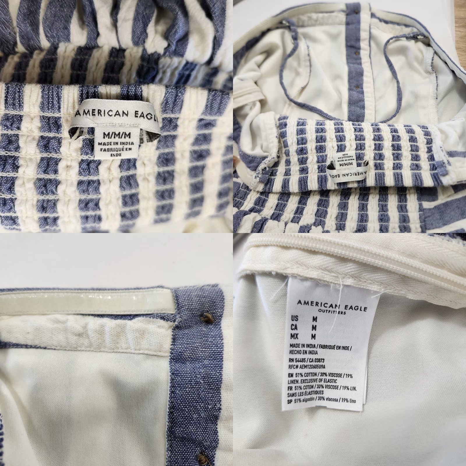 American Eagle Outfitters American Eagle Outfitters Jumpsuit Womens Striped Linen Blend Wide Leg Cropped M Blue White Casual Beach Vacation 90s? No. Size 32" / US 10 / IT 46 - 8 Thumbnail
