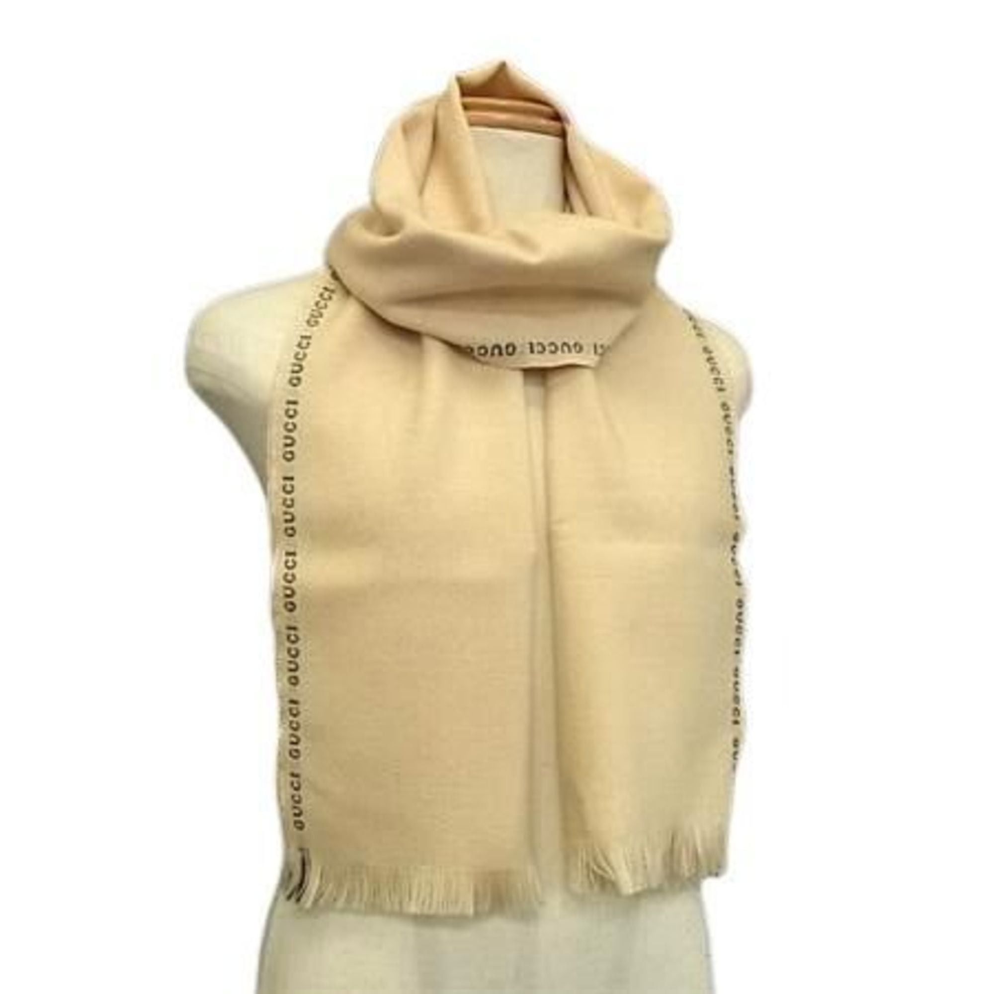 Gucci GUCCI Women's Beige Black Wool Scarf Size ONE SIZE - 1 Thumbnail