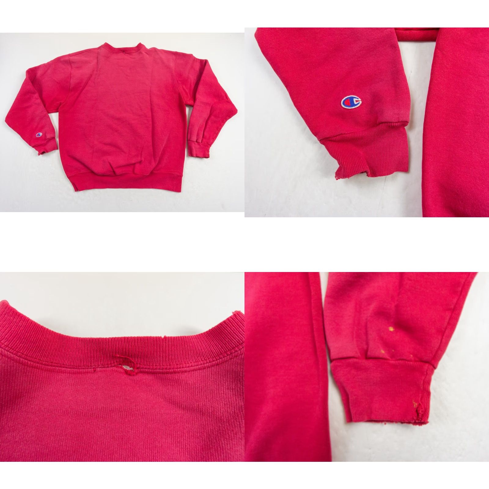 Champion VINTAGE Champion Sweatshirt Mens Large Red Crewneck Distressed Logo Embroidered All Seasons Sweater Ultra Faded 90s Mens Size US L / EU 52-54 / 3 - 8 Thumbnail