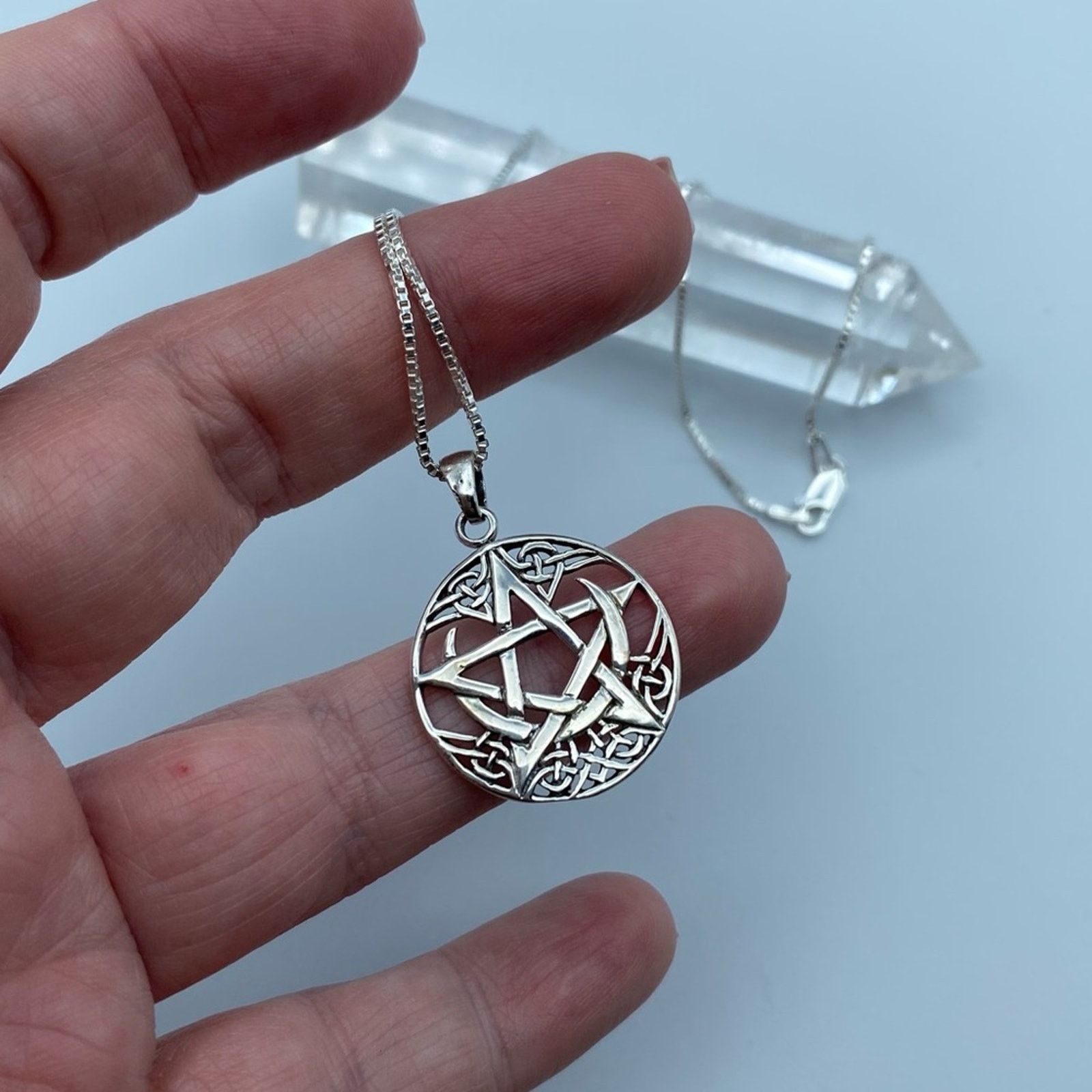 The Unbranded Brand Celtic Crescent Moon Pentagram Sterling Silver Necklace Size ONE SIZE - 4 Thumbnail