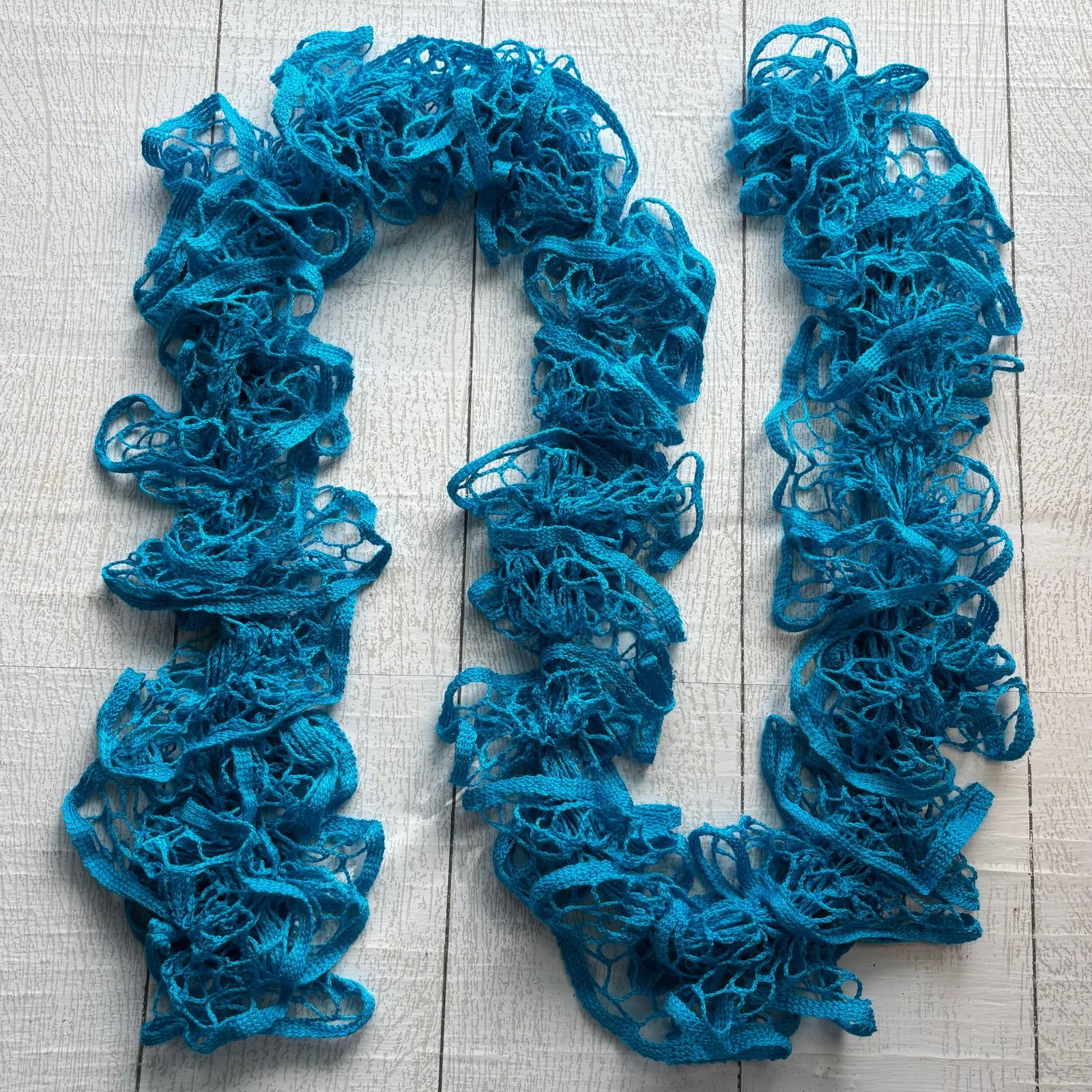 Handmade Handmade Crocheted Teal Blue Ruffle Scarf Size ONE SIZE - 1 Thumbnail