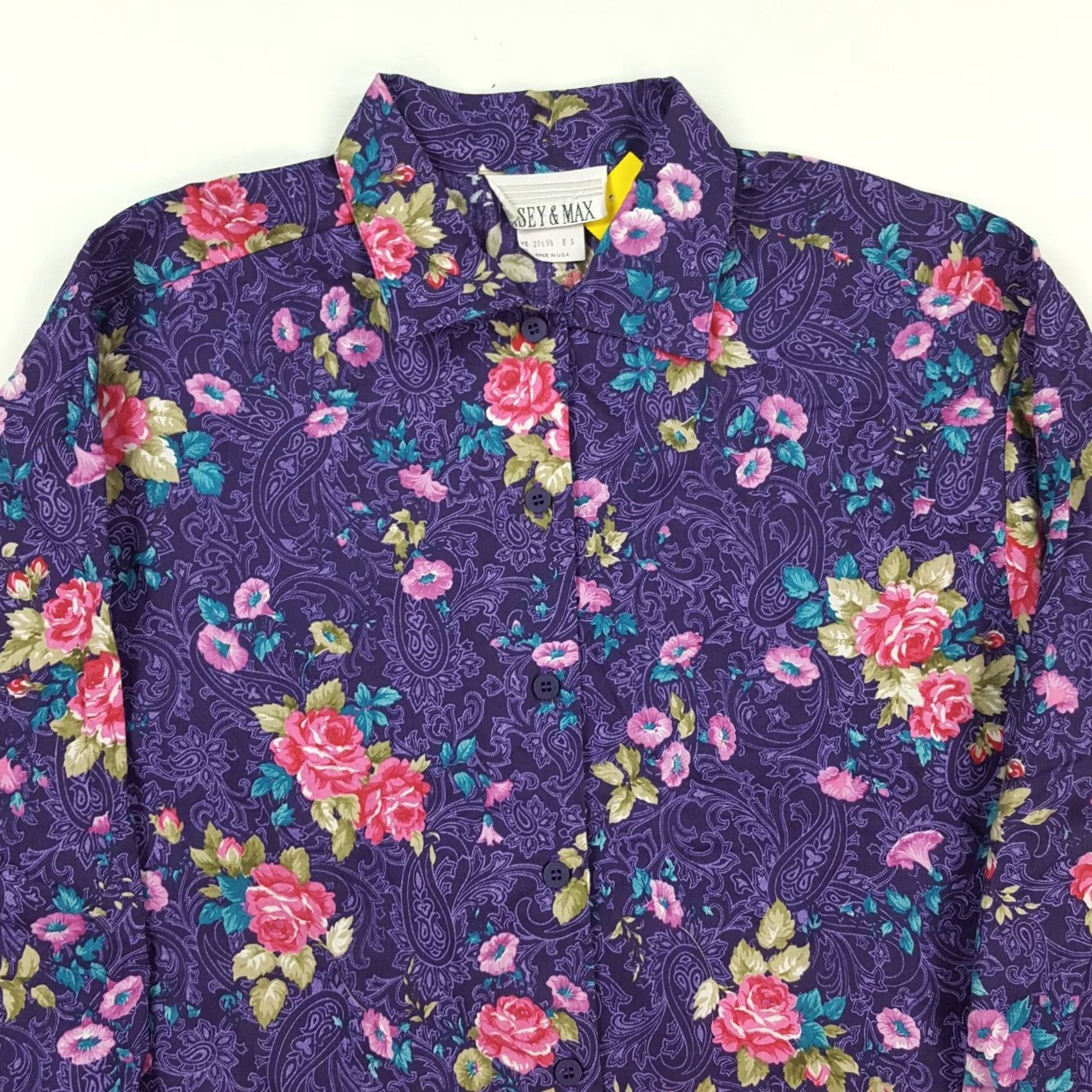 Vintage VINTAGE Casey & Max Purple Flower Collared Tennis Button Up Dress Shirt Womens Size S Floral Shirt Size S / US 4 / IT 40 - 2 Thumbnail