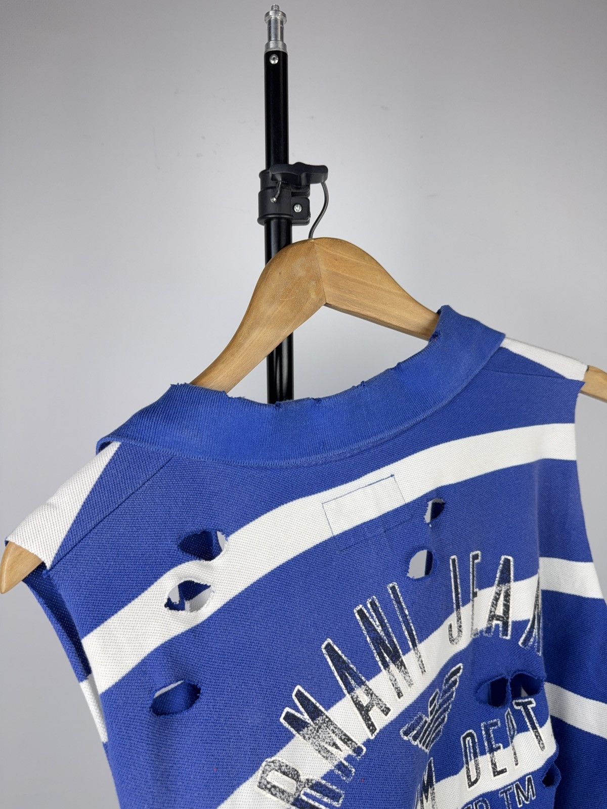 Armani Vintage 90s Armani Jeans Distressed Striped Polo Vest Y2K Size US L / EU 52-54 / 3 - 12 Thumbnail
