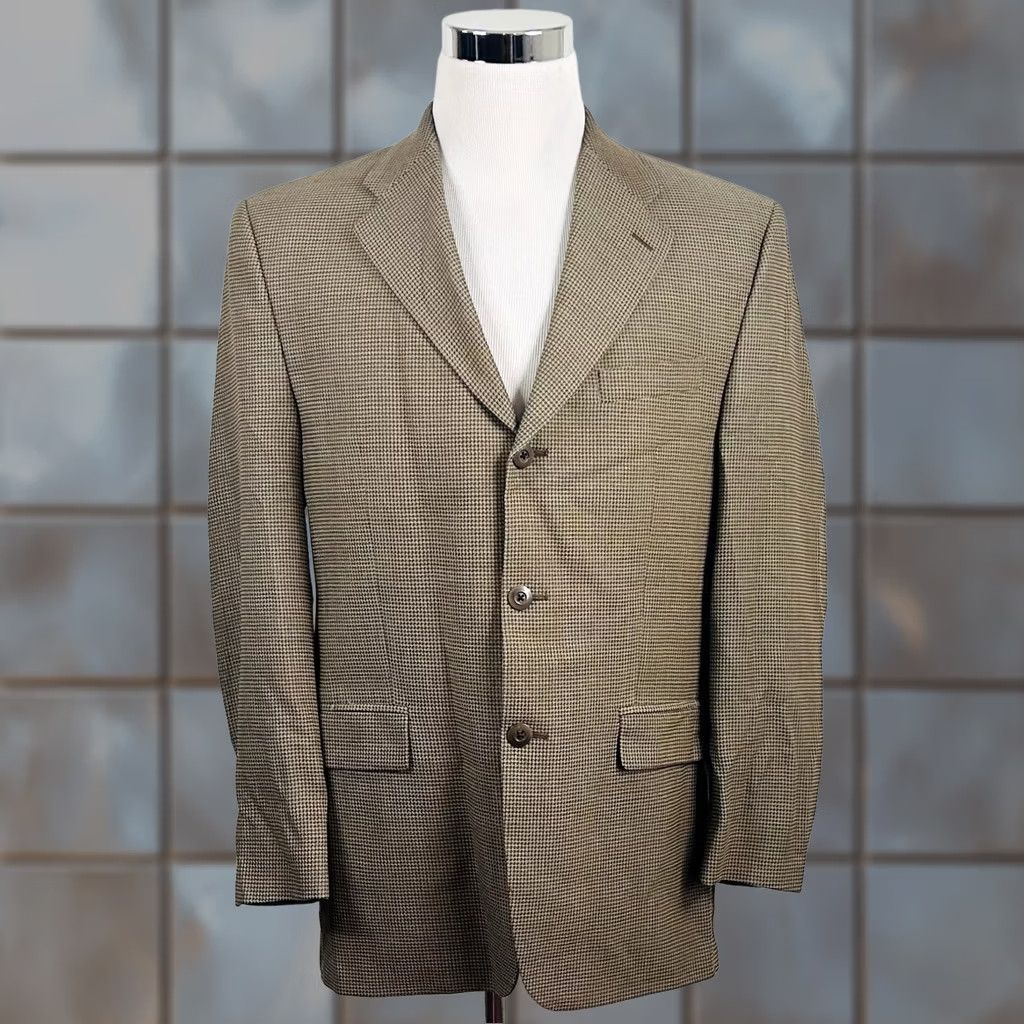 Ralph Lauren VINTAGE Ralph Lauren Polo University Sport Coat Gold Houndstooth Wool Three Button Men 40R Regular Coat Size US XS / EU 42 / 0 - 1 Thumbnail