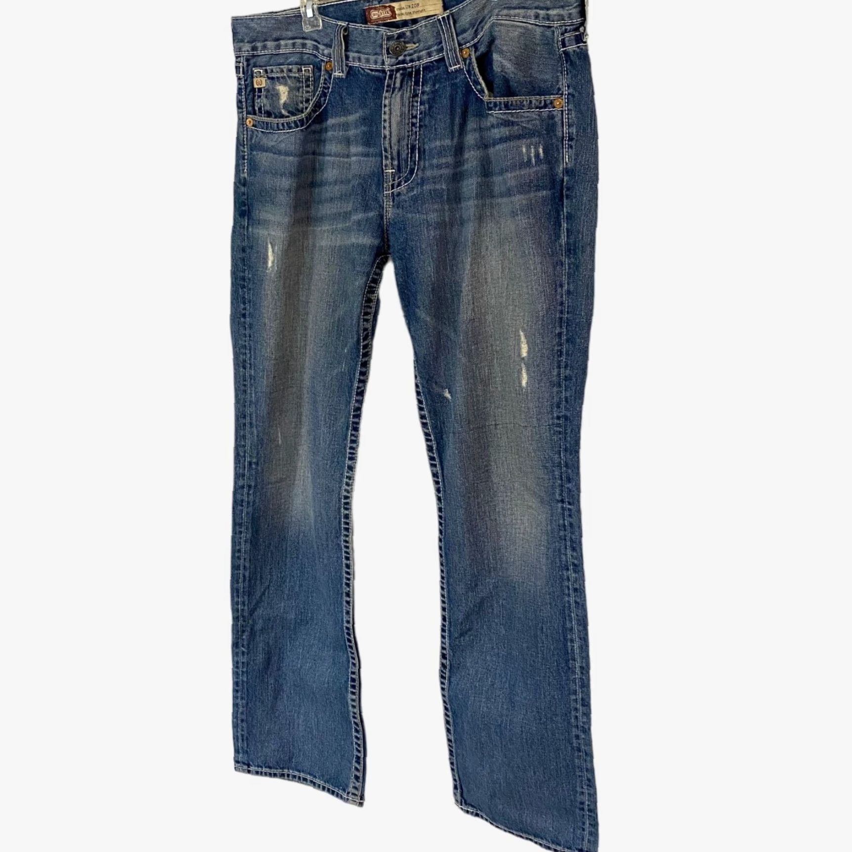 Denime VINTAGE Big Star Union Slim Straight Distressed Blue Jeans Mens 38L Denim 100% Cotton 33" Inseam Size US 38 / EU 54 - 2 Thumbnail