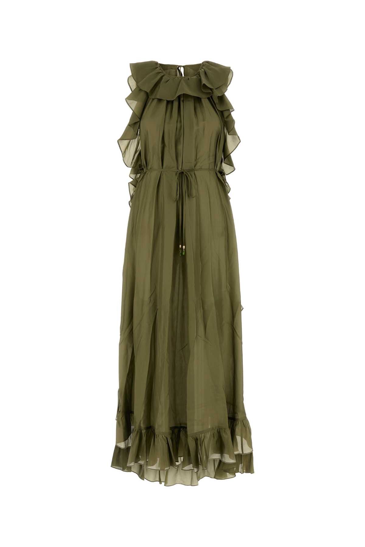 Olive Green Silk Cascadian Dress