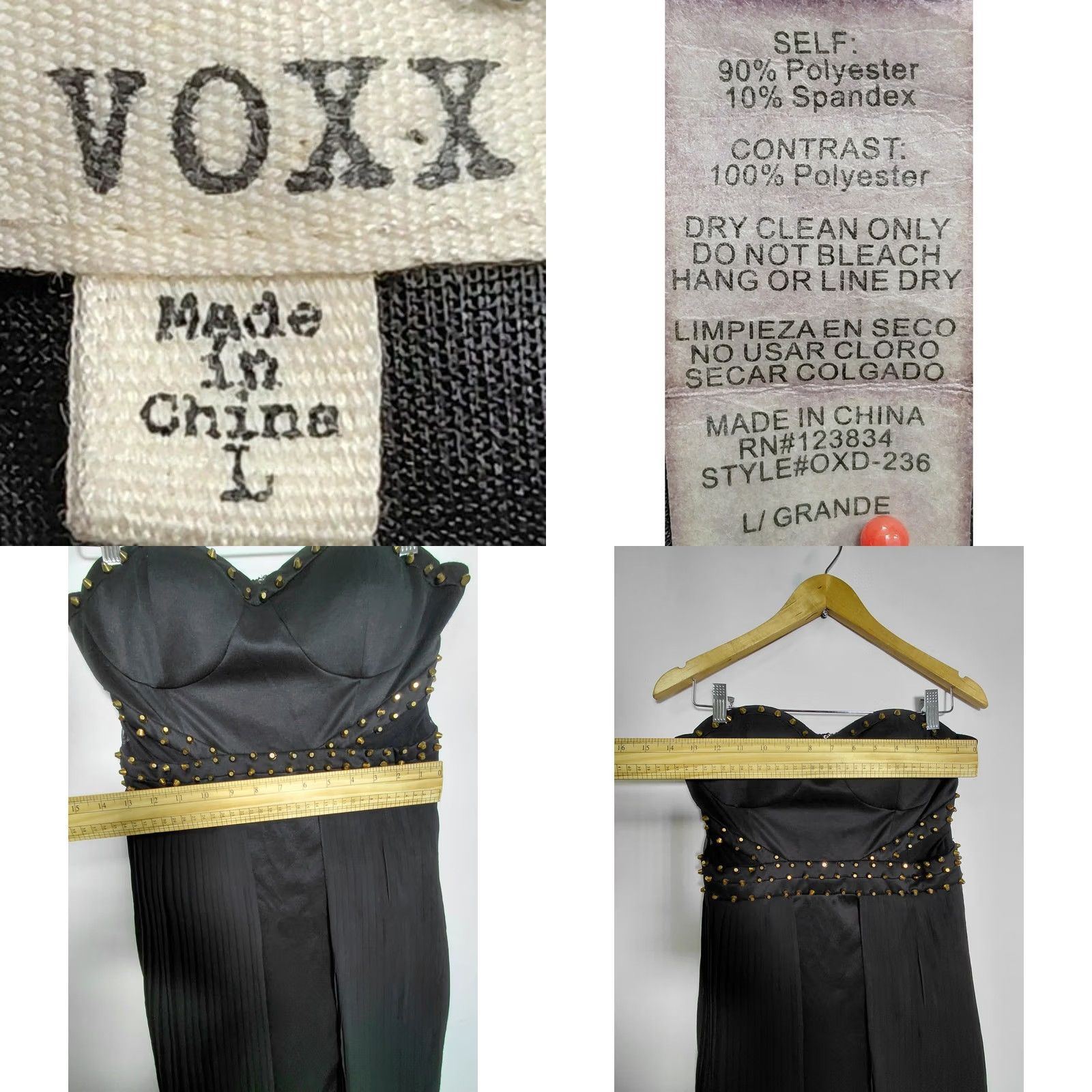 Vintage VOXX Black Strapless Jumpsuit Stud Accents Women Size L Dress Length Knee Length Party/Cocktail Size 36" / US 14 / IT 50 - 8 Thumbnail