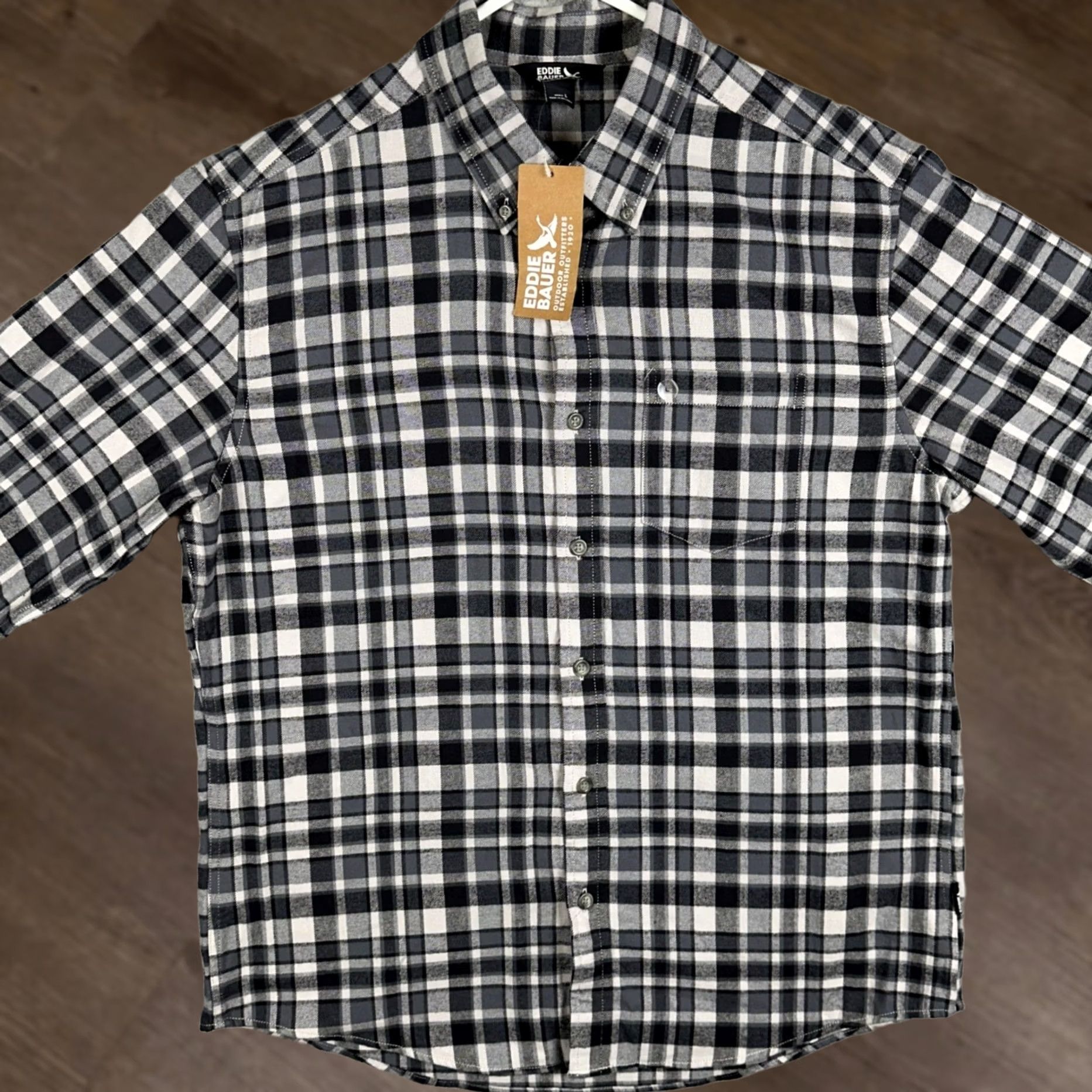 Eddie Bauer VINTAGE? no. Eddie Bauer Shirt Mens L Black/Grey Plaid Flannel Button-Down Pocket Shirt Size US L / EU 52-54 / 3 - 1 Thumbnail