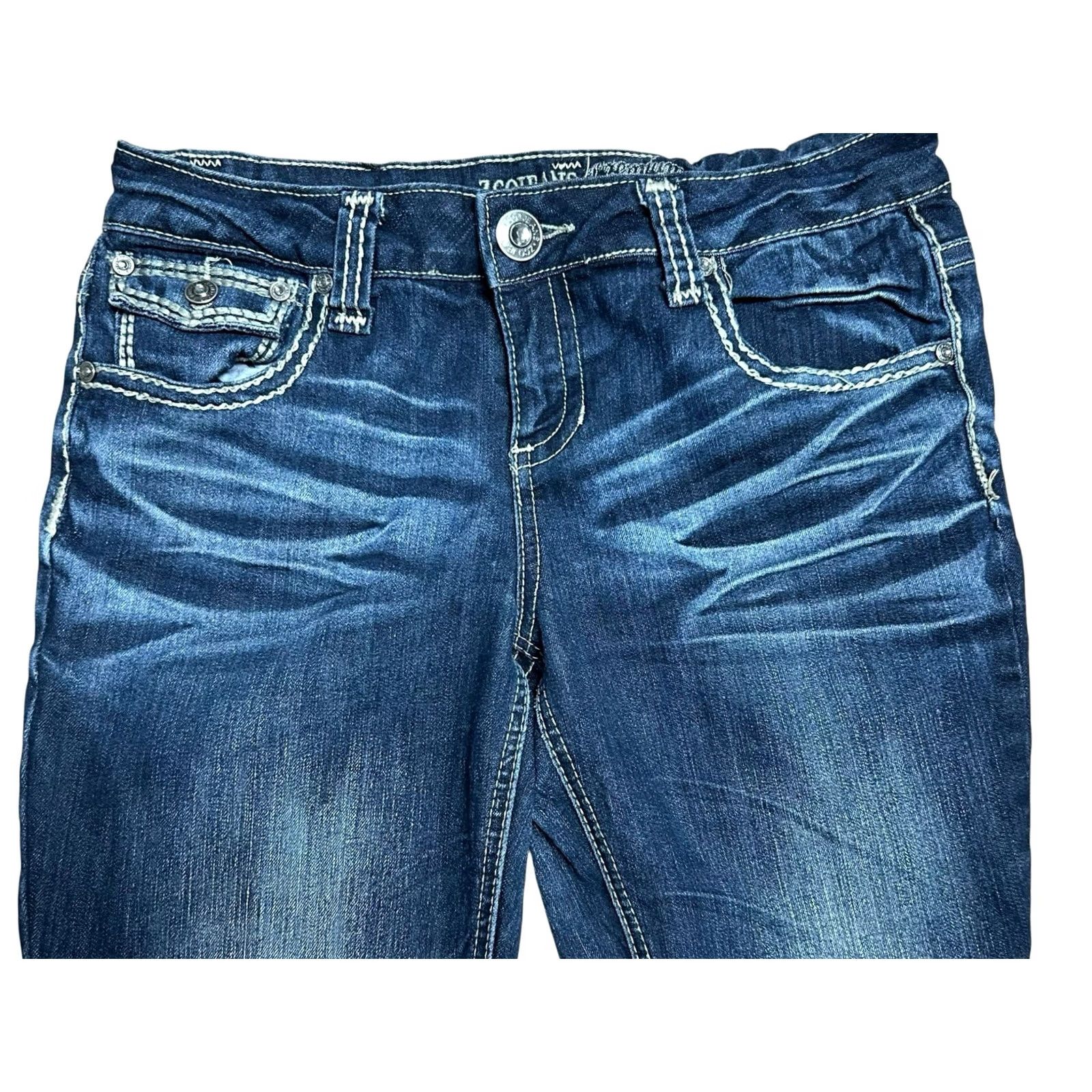 Denime ZCO Jeans Ladies Blue Distressed Embroidered Embellished Denim Jeans Size 11 Women’s Regular Bootcut 5-Pocket Cotton Blend Spandex Size 32" / US 10 / IT 46 - 5 Thumbnail