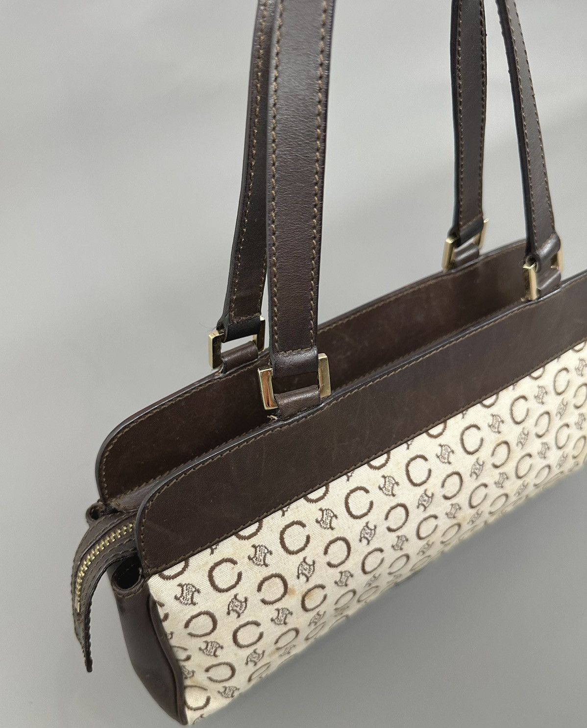 Celine Celine 2001 Macadam C White Canvas - Brown Leather Hand Bag Size ONE SIZE - 6 Thumbnail