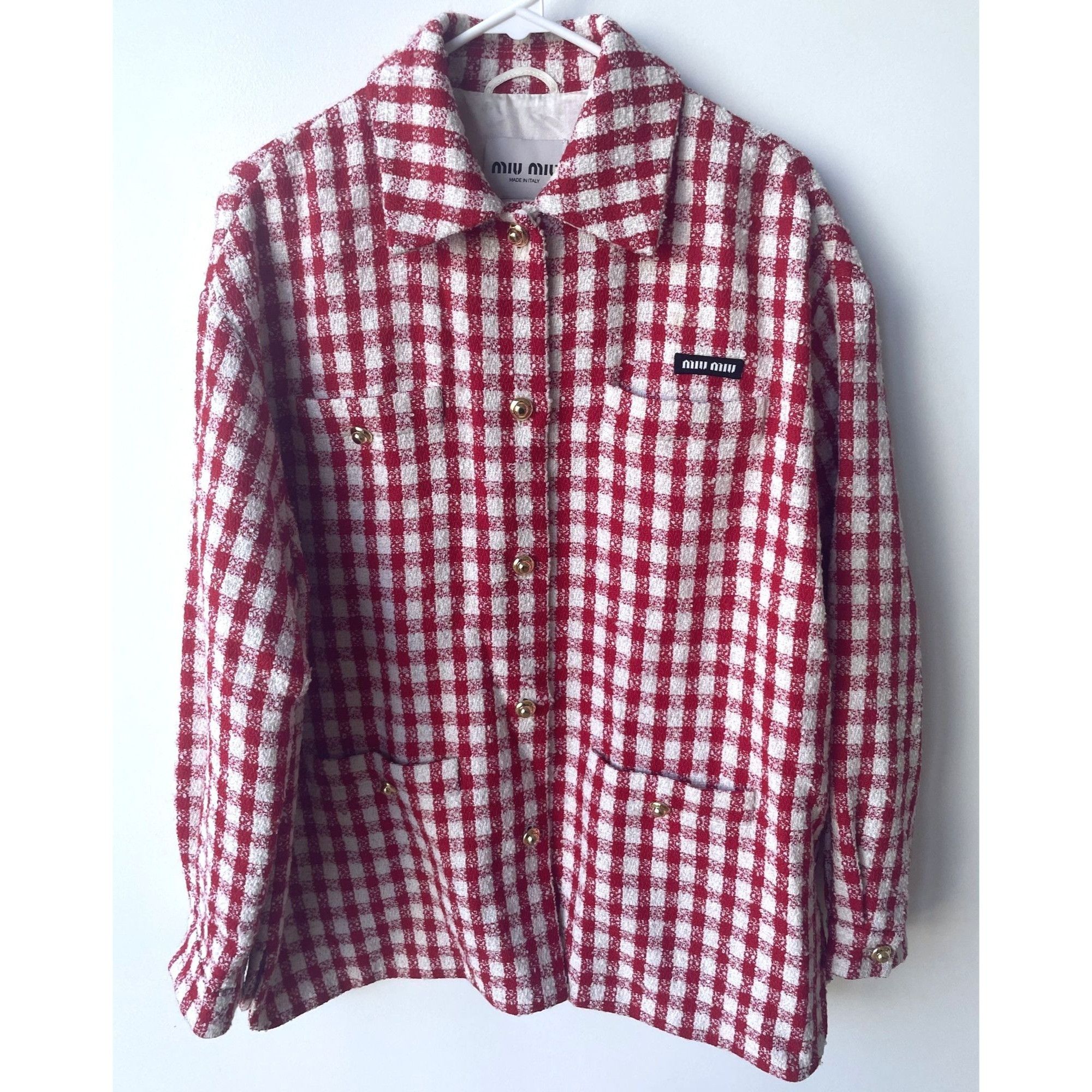 Miu Miu Miu Miu Red & White Checkered Button-Up Jacket With Pockets Size S / US 4 / IT 40 - 1 Thumbnail