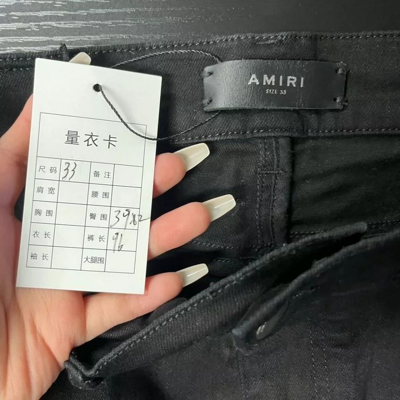Amiri Amiri Black Solid Diamond Design Patchwork Denim Pants Size US 33 - 6 Thumbnail