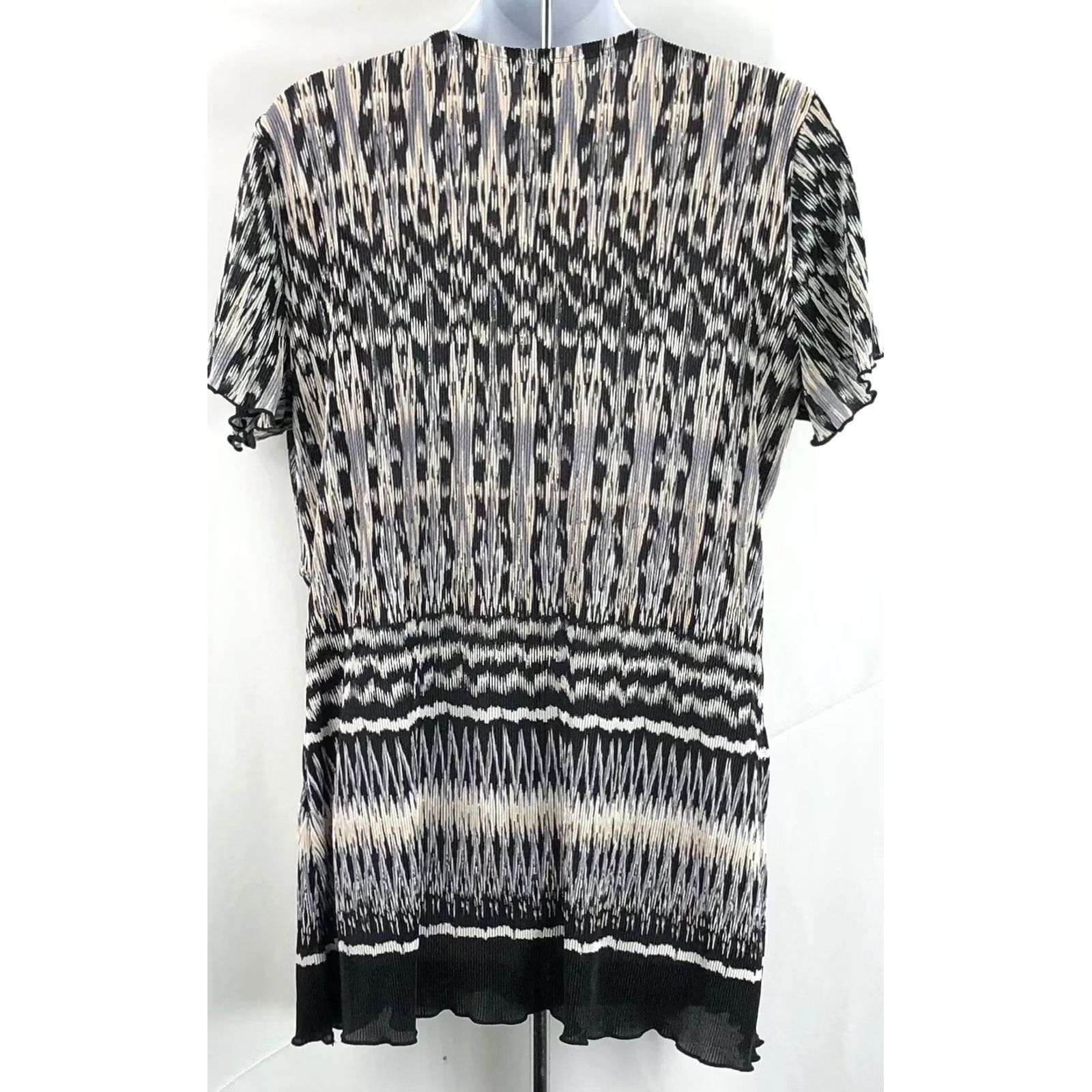 Element VINTAGE Elementz Tunic Blouse Shirt Geometric Beaded Pleated Ruffles Short Sleeve XL Gray Womens Bohemian 90s Y2K Size XL / US 12-14 / IT 48-50 - 3 Thumbnail