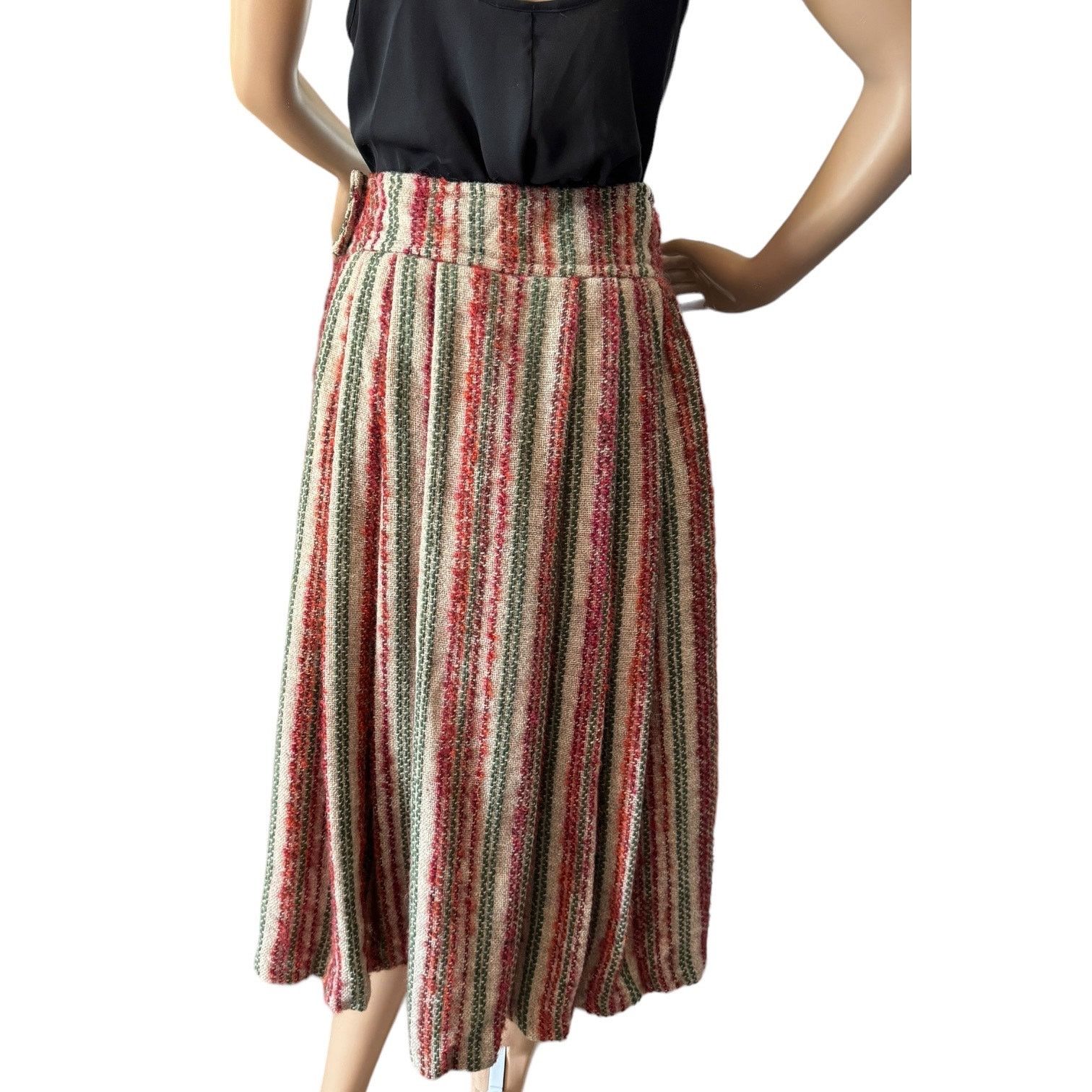 Vintage Vtg high waisted pleated boucle striped midi skirt small Size 27" / US 4 / IT 40 - 10 Thumbnail