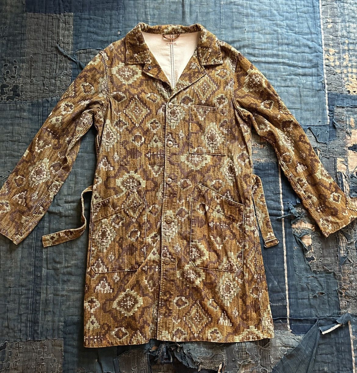 image of Kapital Tapestry Corduroy Long Coat in Brown, Men's (Size Medium)
