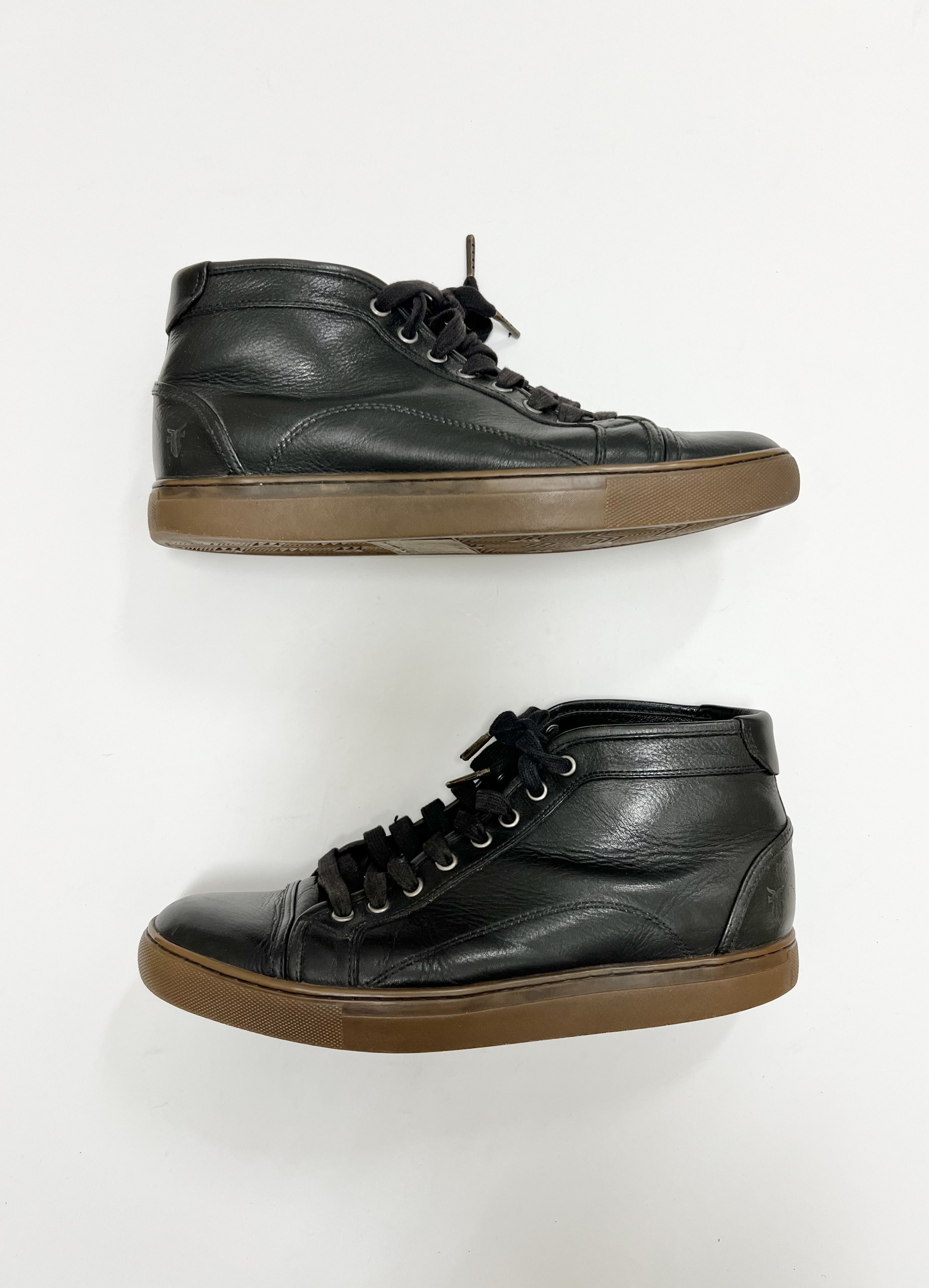 image of Frye Justin Mid-Lace Black Leather Sneakers Mens 9.5