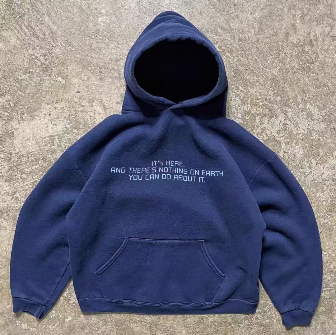 Japanese Brand × Vintage Dark blue street retro washed casual hooded sweatshirt Size US L / EU 52-54 / 3 - 1 Thumbnail