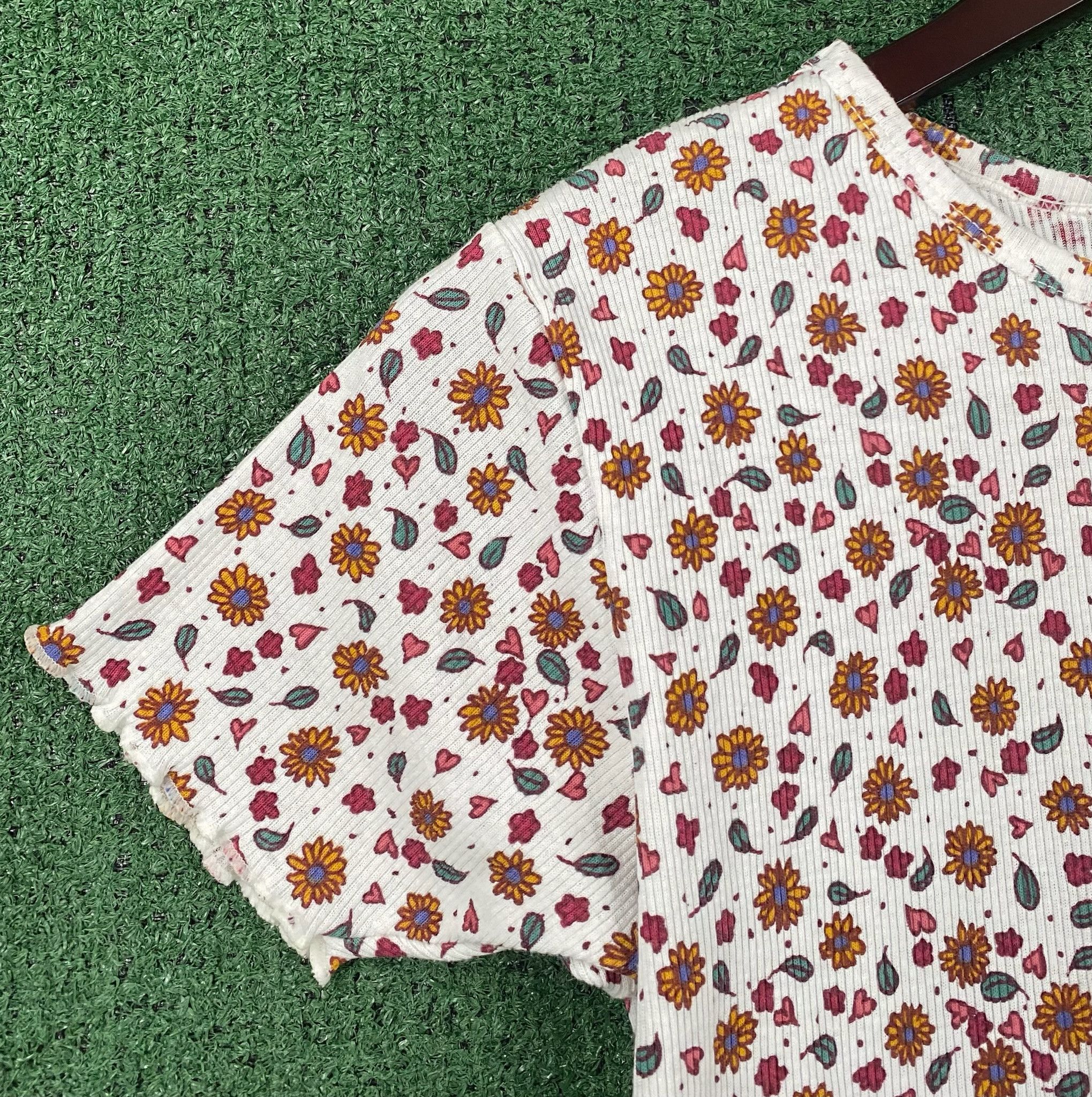 Vintage 90’s Republic Denim Sunflowers Hearts Cropped Top Small Size S / US 4 / IT 40 - 3 Thumbnail