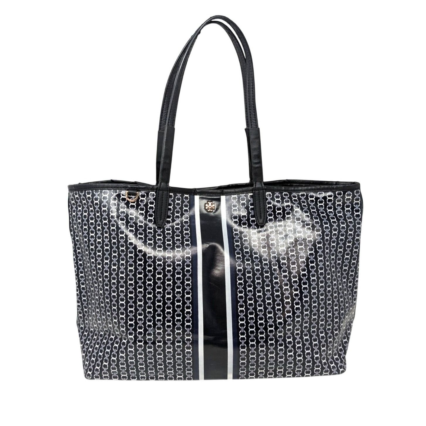 Tory Burch Tory Burch Gemini Link Tote Black Logo Print Coated Canvas Size ONE SIZE - 1 Thumbnail