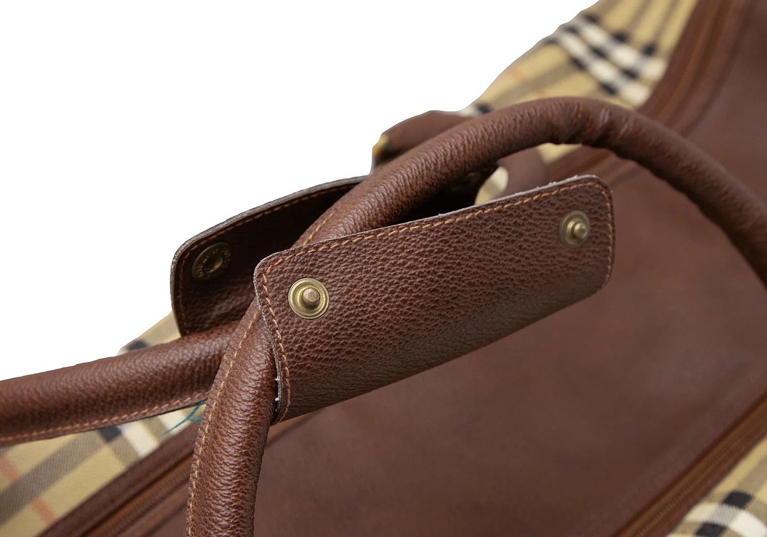 Burberry Haymarket Check Double Zip Boston Bag in Beige Size ONE SIZE - 9 Thumbnail