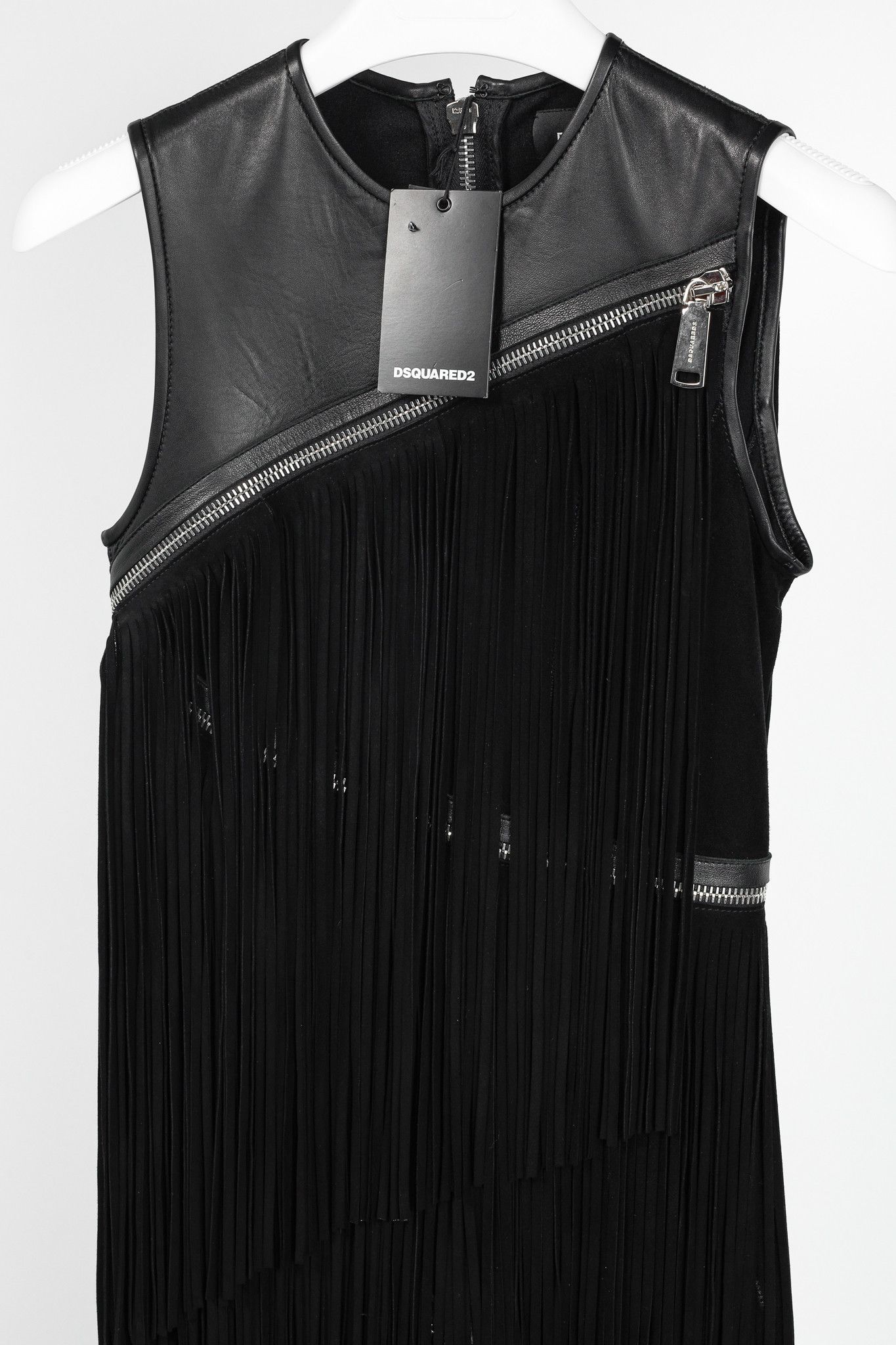 Dsquared2 Dsquared2 PF/15 Black Suede-Fringe Sleeveless Mini Dress Size XS / US 0-2 / IT 36-38 - 3 Thumbnail