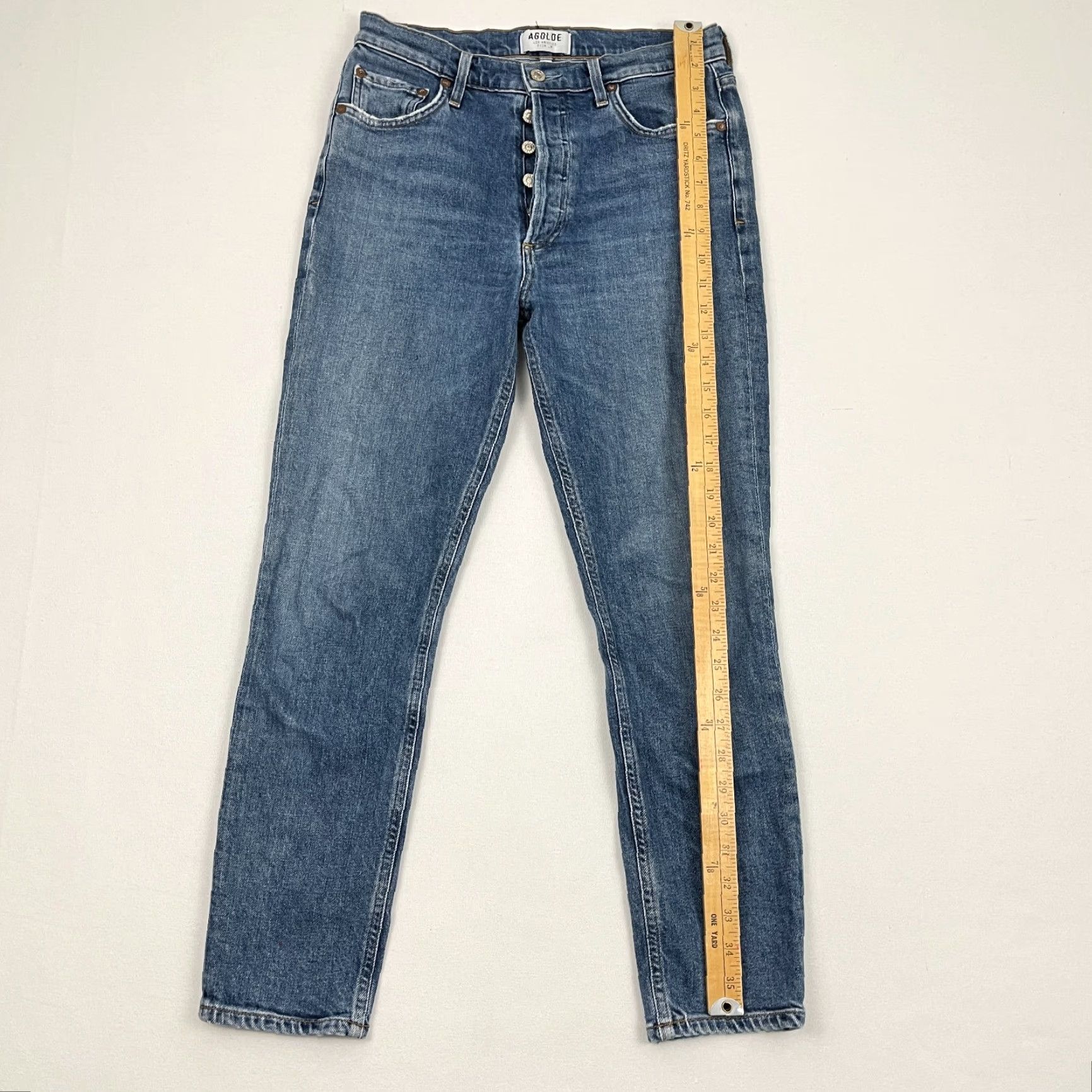 Agolde AGOLDE Nico Jeans Slim High Rise Blue Denim Stretch Button Fly W28 L26 Women Size 28 Straight Inseam 26 Solid Pattern Vintage No Size 28" / US 6 / IT 42 - 5 Thumbnail