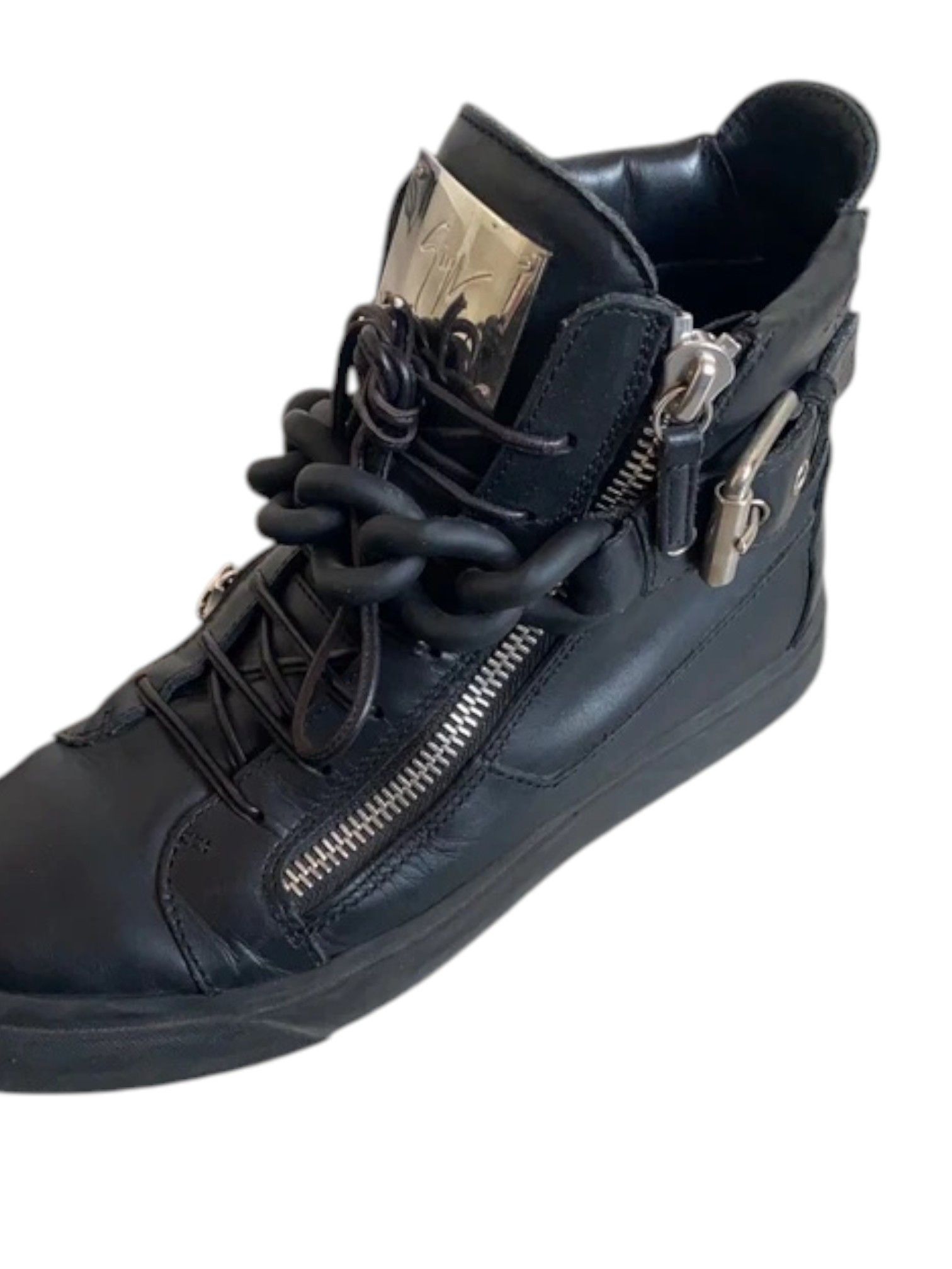 Giuseppe Zanotti Giuseppe Zanotti Black Leather Chunky Chain Hi‑Top, EU 40 Size US 7 / EU 40 - 4 Thumbnail