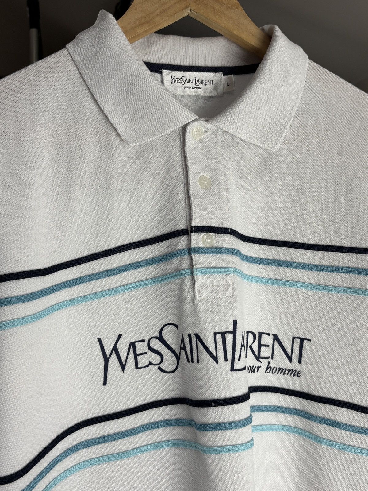 Yves Saint Laurent Yves Saint Laurent Vintage Big Logo YSL Polo Shirt Size US L / EU 52-54 / 3 - 3 Thumbnail