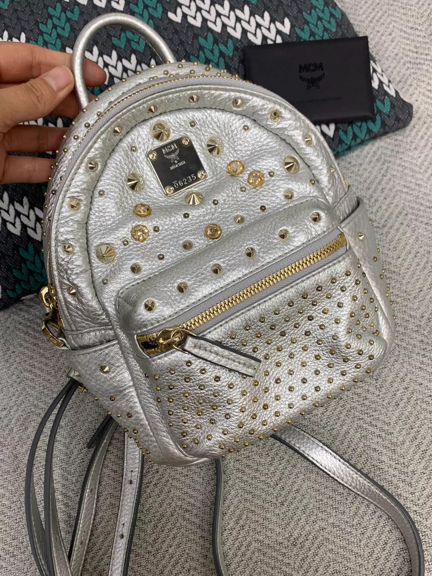 MCM MCM Silver Rivet Crystal Backpack Like New Size ONE SIZE - 2 Thumbnail