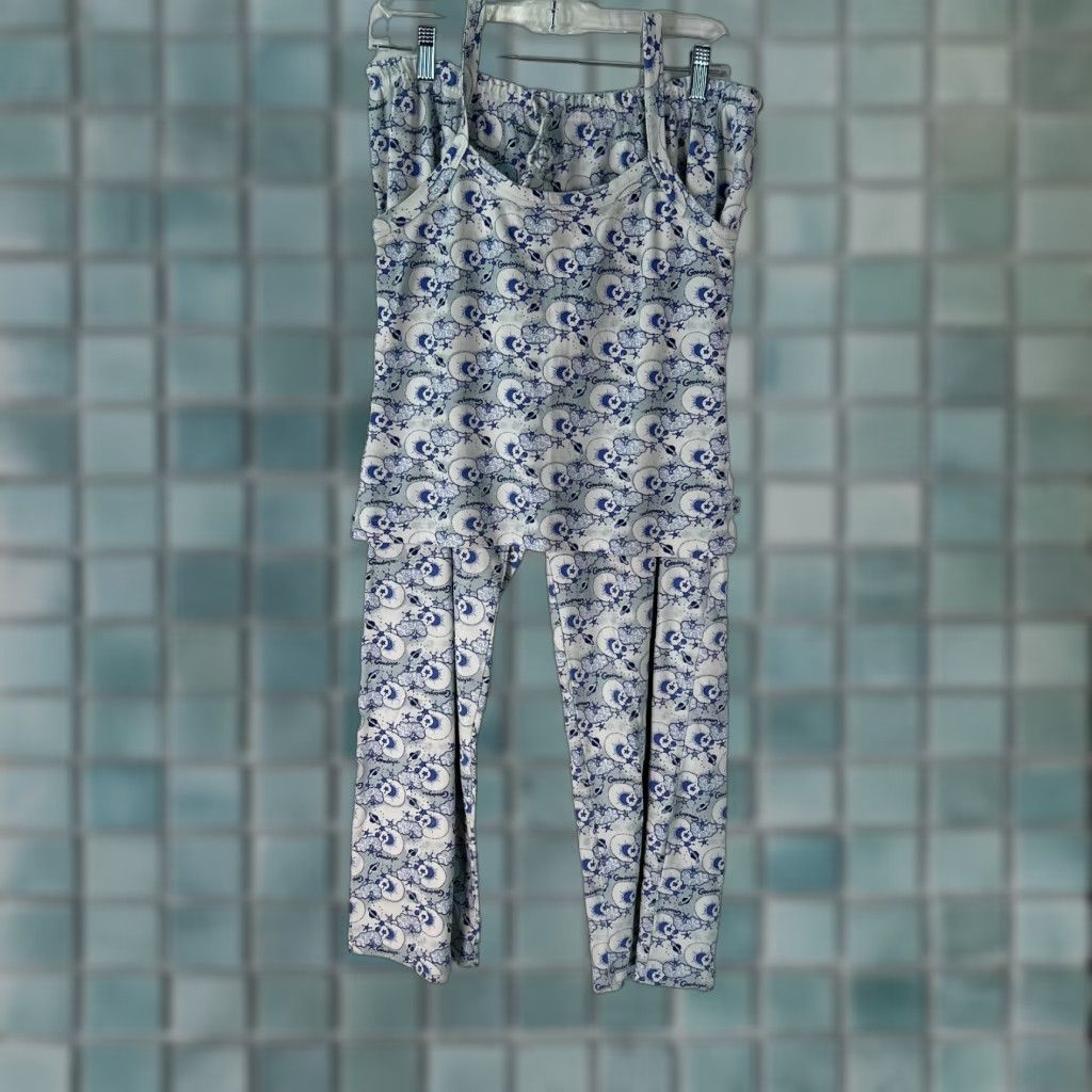 Vintage Moon Rocket Womens Blue Good Night Print Cami Top 2 Piece Pajamas Set Size Large Size L / US 10 / IT 46 - 1 Thumbnail