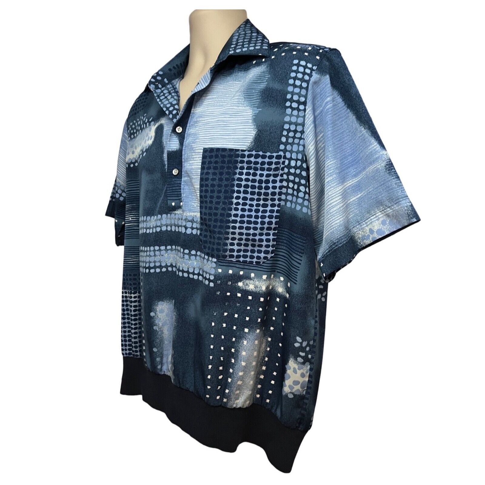 Vintage D'Accord Vintage 70s Disco Blue Pullover Shirt Medium Pocket Size US M / EU 48-50 / 2 - 3 Thumbnail