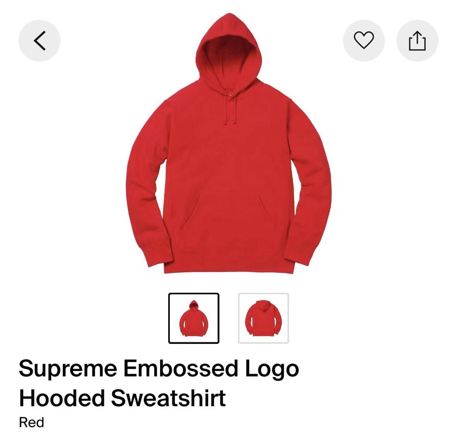 Supreme Supreme Embossed Logo Hooded Fleece Sweatshirt FW17 Red XL Size US XL / EU 56 / 4 - 1 Thumbnail