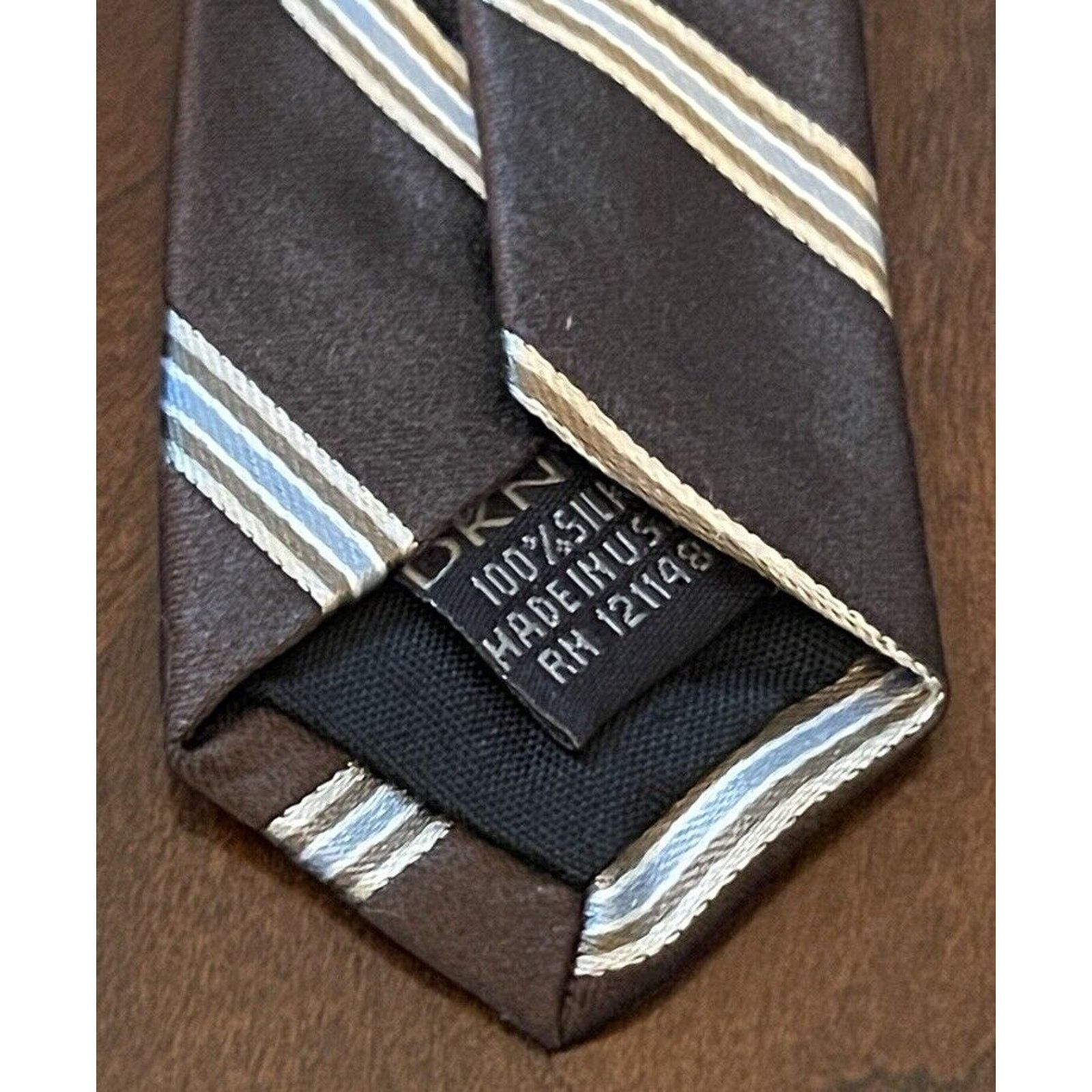 DKNY Dkny Brown Blue 100% Silk Men’s Neck Tie Made In USA Size ONE SIZE - 7 Thumbnail