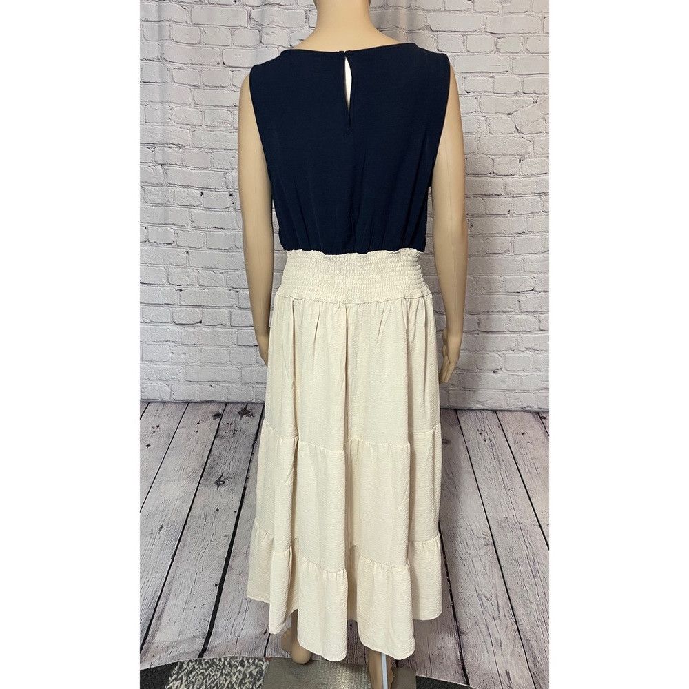 DKNY NWT New $139 DKNY Navy Ivory Layered Sleeveless Dress Size Size L / US 10 / IT 46 - 4 Thumbnail