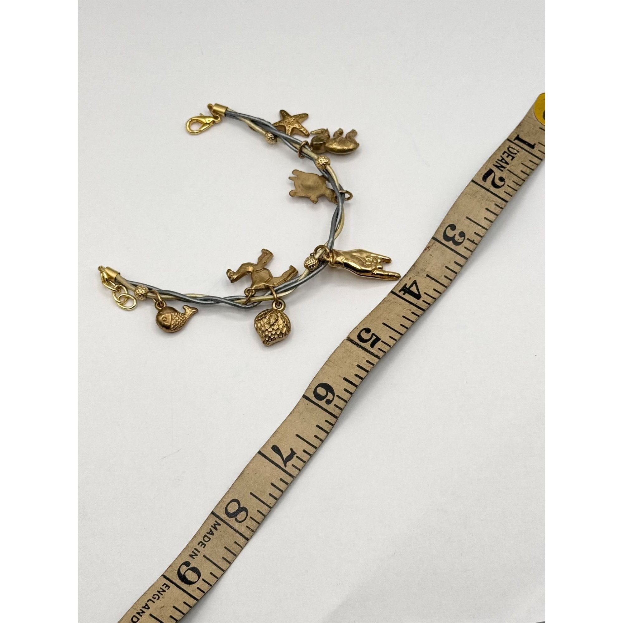 Vintage Braided two tone leather charm bracelet Size ONE SIZE - 6 Thumbnail