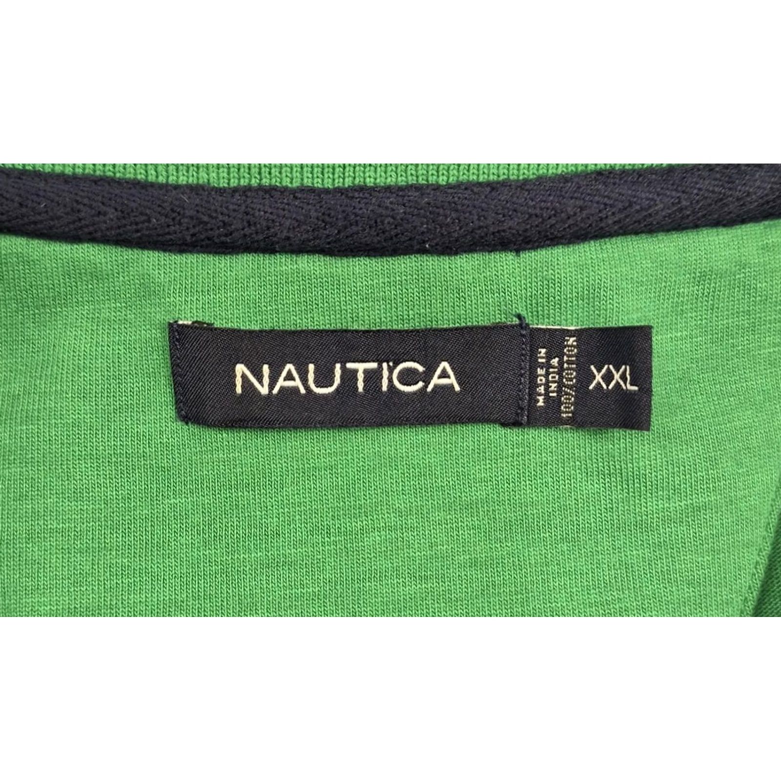 Nautica Nautica Mens 2XL Rugby Polo Sweater Shirt Green Striped 1/4 Zip Collared Size US XXL / EU 58 / 5 - 6 Thumbnail