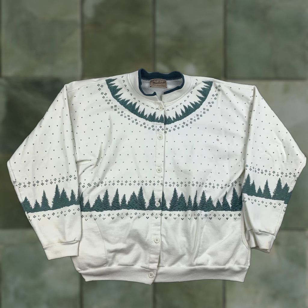 Vintage VINTAGE Woolrich Sweatshirt Womens Large White 90s Outdoor Button Up Long Sleeve Crew Neck Activewear Size L / US 10 / IT 46 - 1 Thumbnail