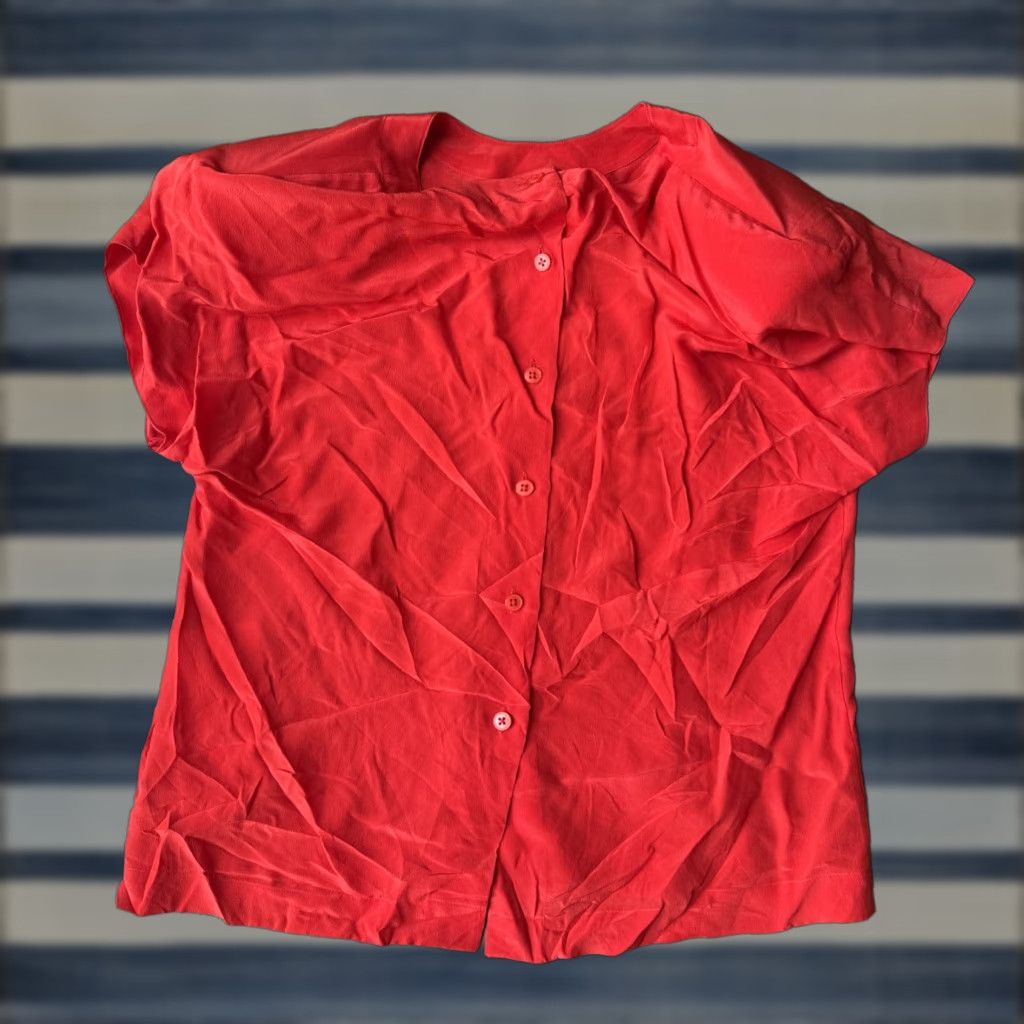 Ellen Tracy VINTAGE Linda Allard Ellen Tracy Silk Shirt Womens 14 Short Sleeve Button Up Red Casual Ships Dry Clean Only Size XL / US 12-14 / IT 48-50 - 1 Thumbnail