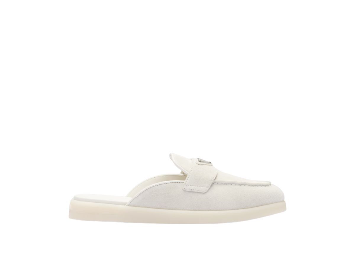 Prada o1B3y1r0426 Suede Mules in Chalk White Size US 7 / IT 37 - 1 Thumbnail