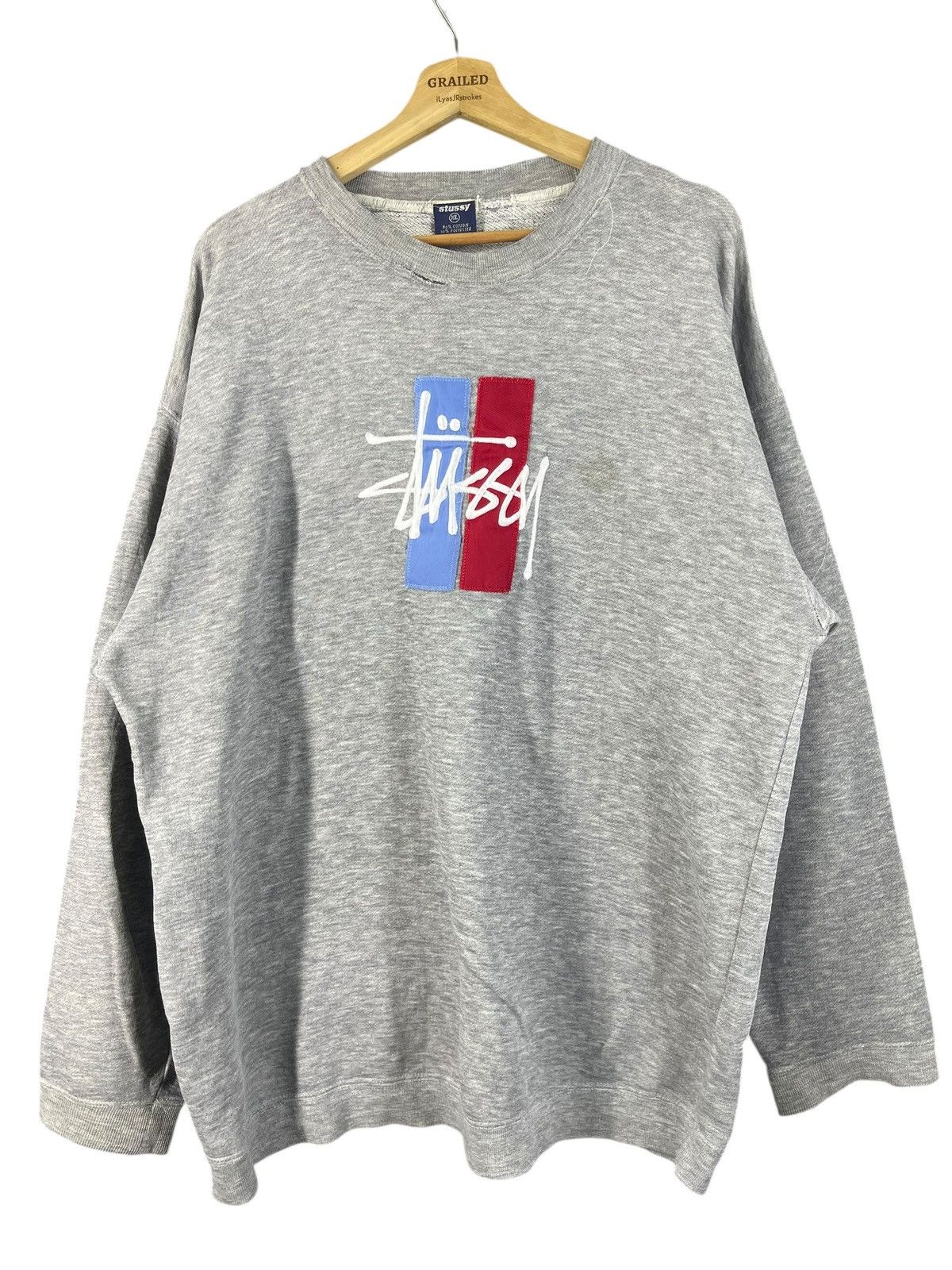 Stussy Thrashed Vintage 90's Stussy Embroidered Logo Sweatshirt Size US XL / EU 56 / 4 - 1 Thumbnail