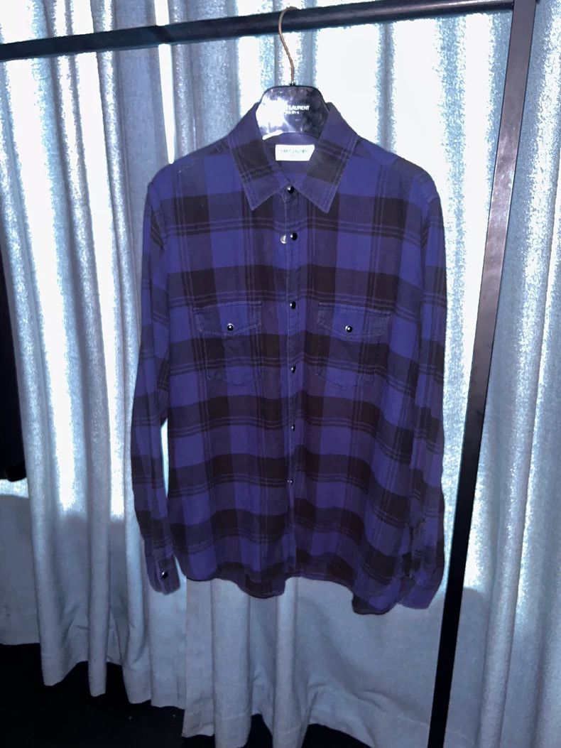 Saint Laurent Paris Saint Laurent Paris 2017 FW Black and Blue Plaid Shirt 2505 Size US S / EU 44-46 / 1 - 1 Thumbnail