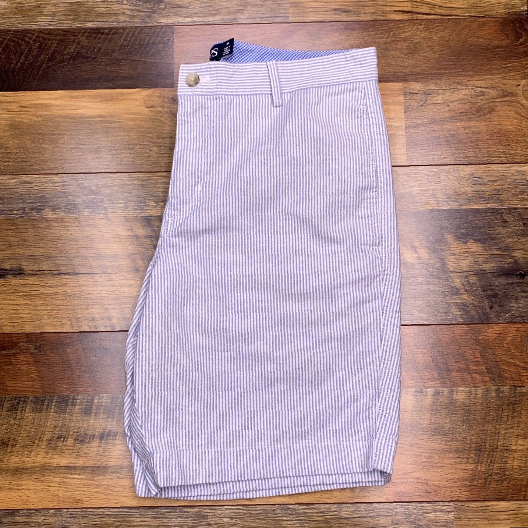 Chaps Chaps Chino Short Adult 34 Blue Striped Preppy Knit 97% Cotton 3% Elastane Zip Regular Slim/Flat Front Pockets Mens Casual Vintage No (if allowed) Size US 34 / EU 50 - 5 Thumbnail